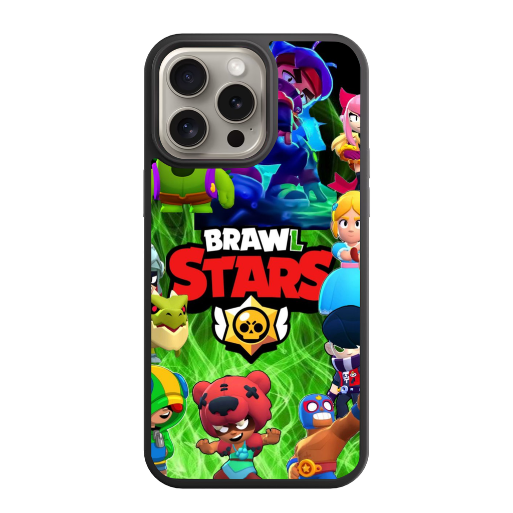 Brawl Stars Phone Case For iPhone Samsung Galaxy Pixel - Brawl Stars Logo And Brawlers Collage On Green Smoke Background