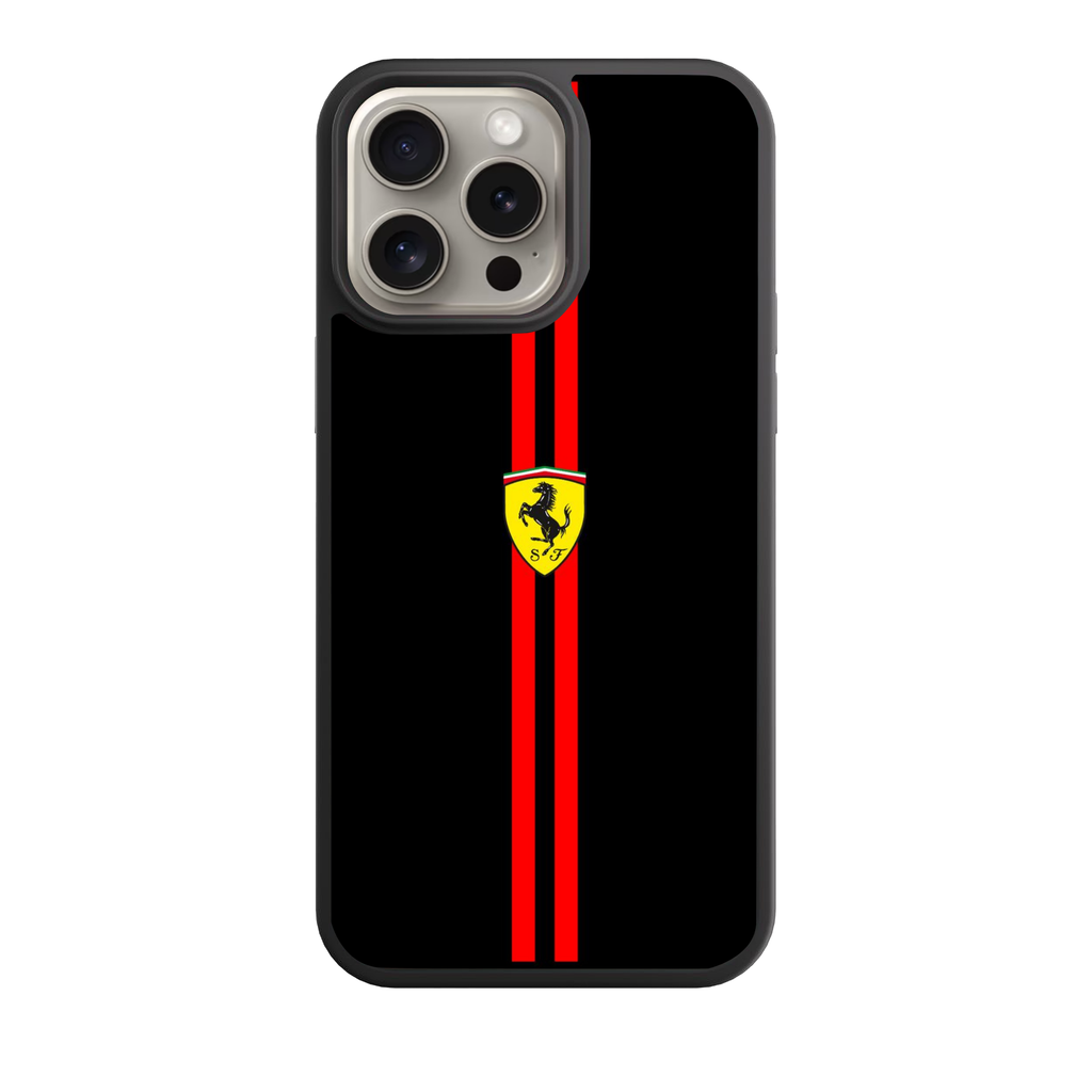 F1 Formula 1 Ferrari Phone Case For iPhone Samsung Galaxy Pixel - Ferrari Logo Red Stripes On Black Textured Background