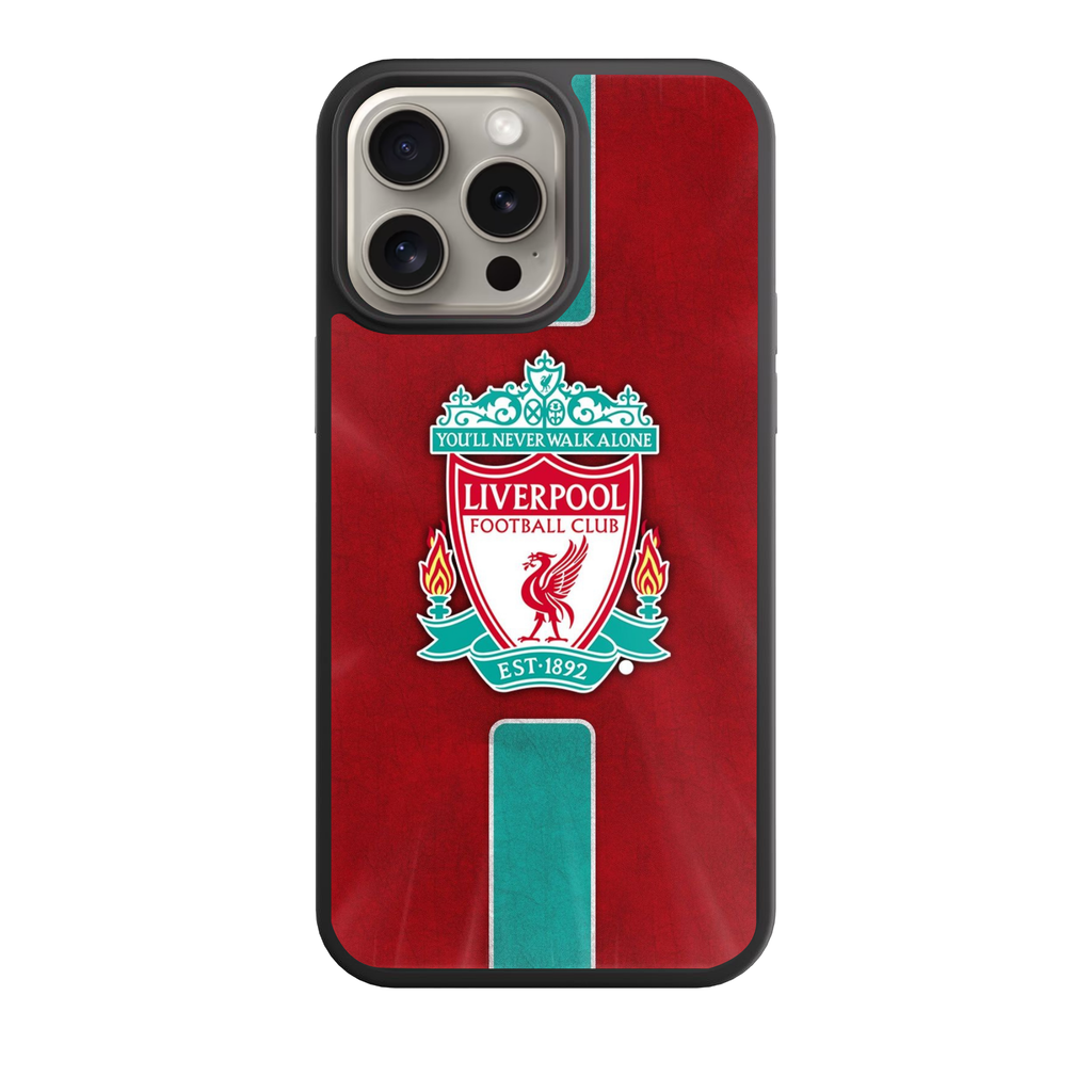 Liverpool FC Phone Case For iPhone Samsung Galaxy Pixel - Liverpool FC Minimalist Teal Stripe On Red Textured Background