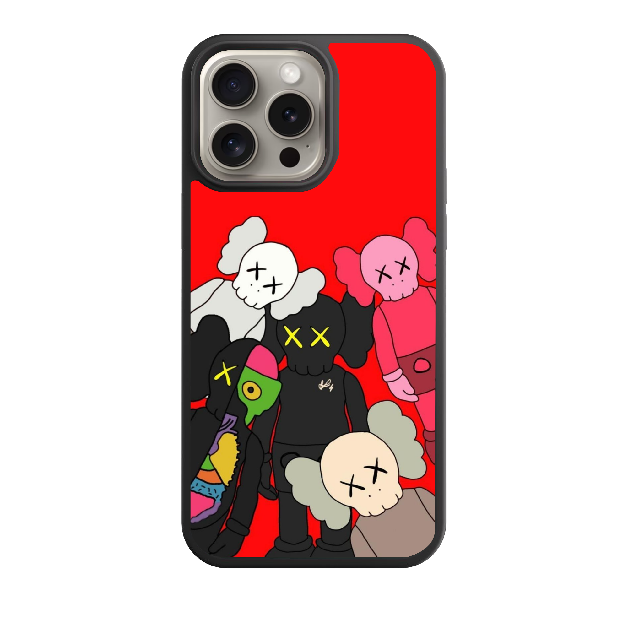 Kaws Phone Case For iPhone Samsung Galaxy Pixel - Kaws Family On Red Background