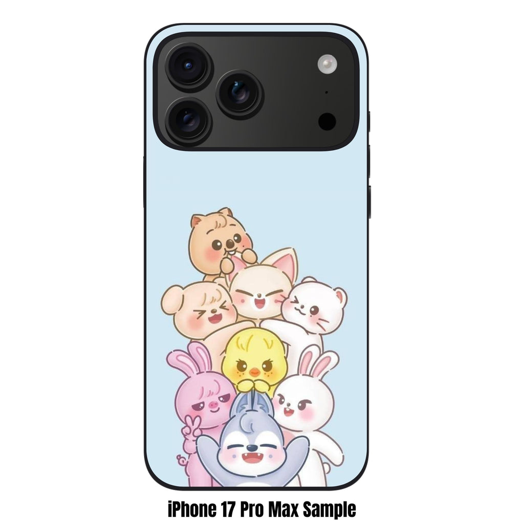 Stray Kids Phone Case For iPhone Samsung Galaxy Pixel - SKZOO Chibi Animal Tower On Light Blue Background