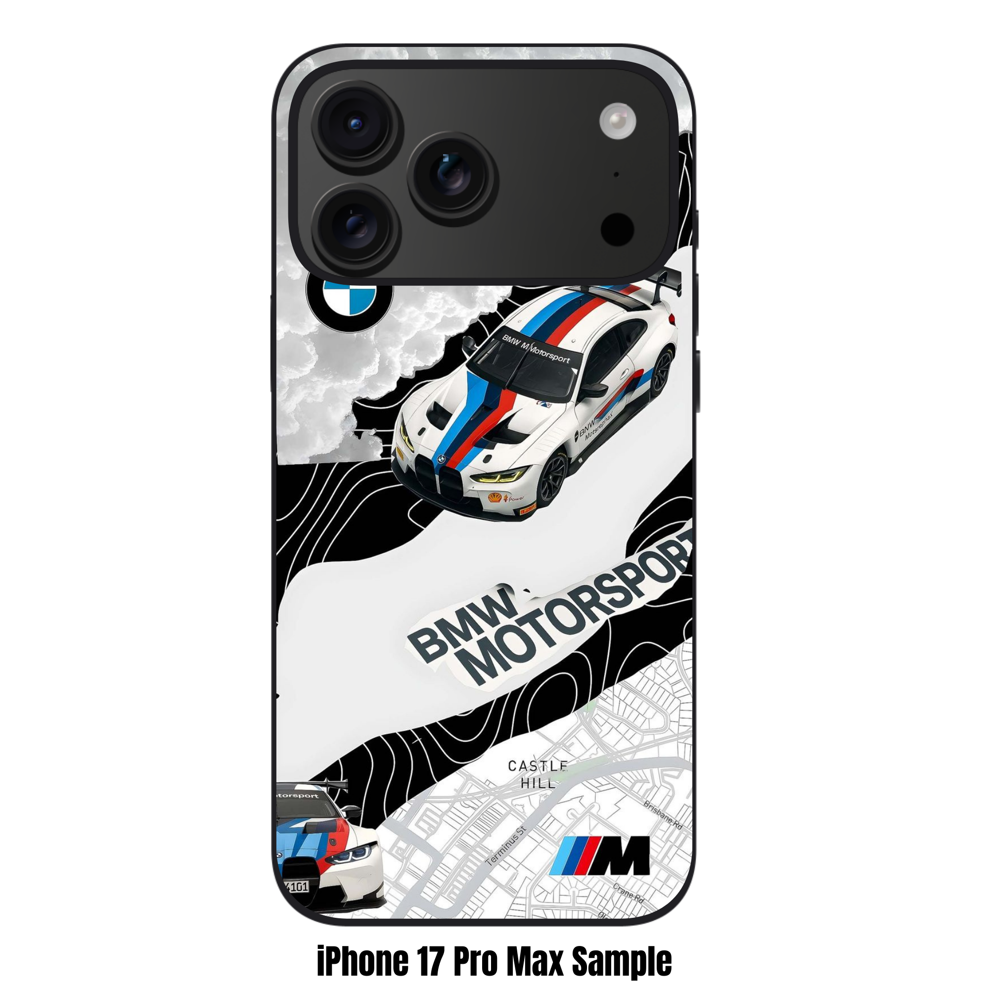 BMW Phone Case For iPhone Samsung Galaxy Pixel - BMW M4 GT3 Car And Castle Hill Map Art