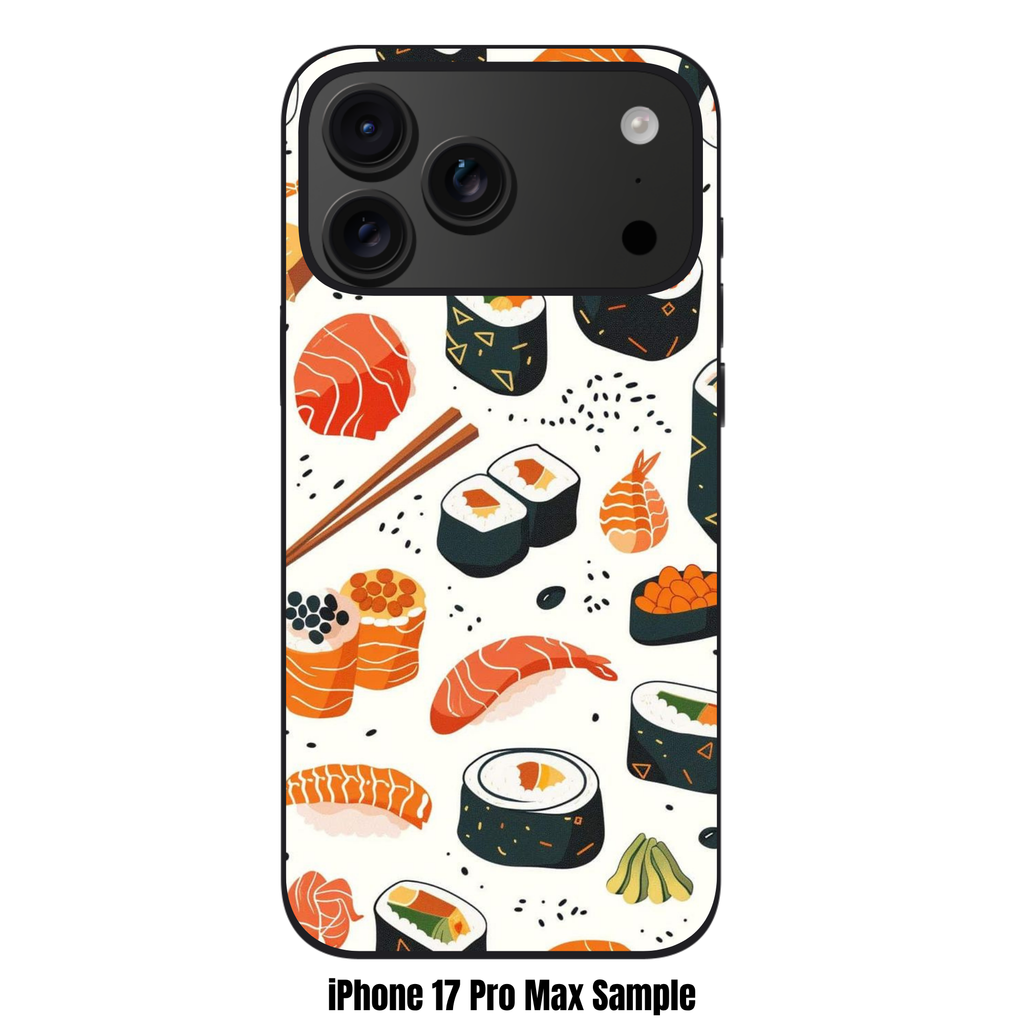 Sushi Pattern Phone Case For iPhone Samsung Galaxy Pixel - Illustrated Japanese Sushi Mix Pattern In White Background