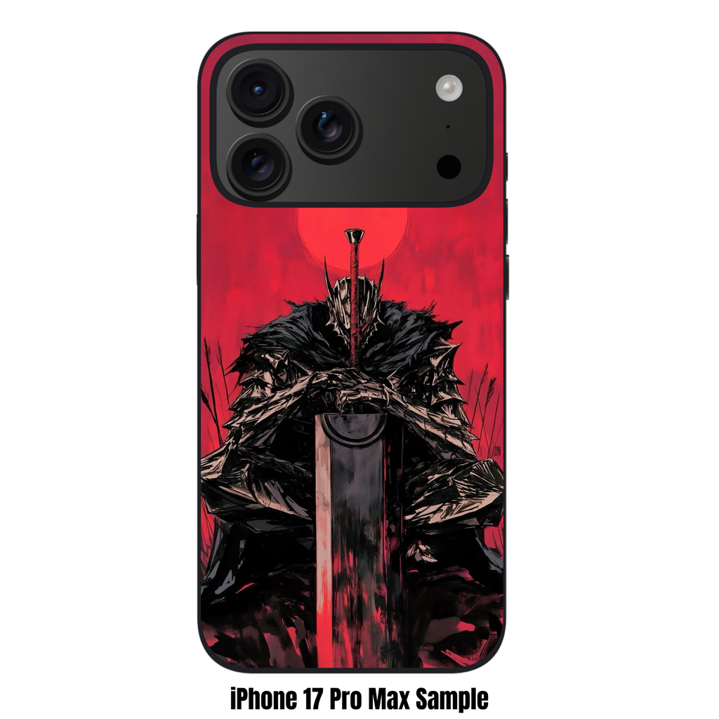 Berserk Guts Phone Case For iPhone Samsung Galaxy Pixel - Guts In Berserker Armor Resting On Dragon Slayer Under Red Moon