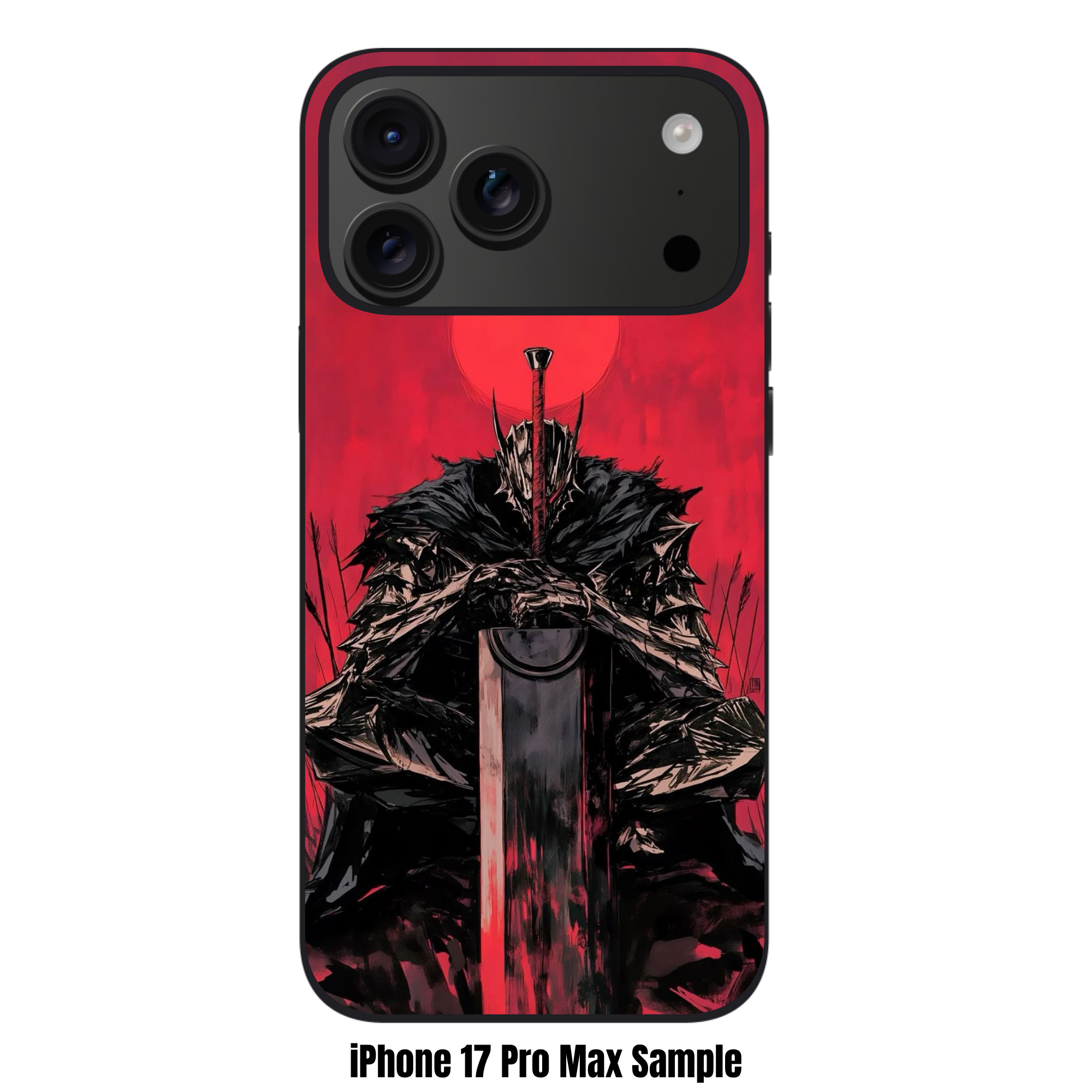 Berserk Guts Phone Case For iPhone Samsung Galaxy Pixel - Guts In Berserker Armor Resting On Dragon Slayer Under Red Moon