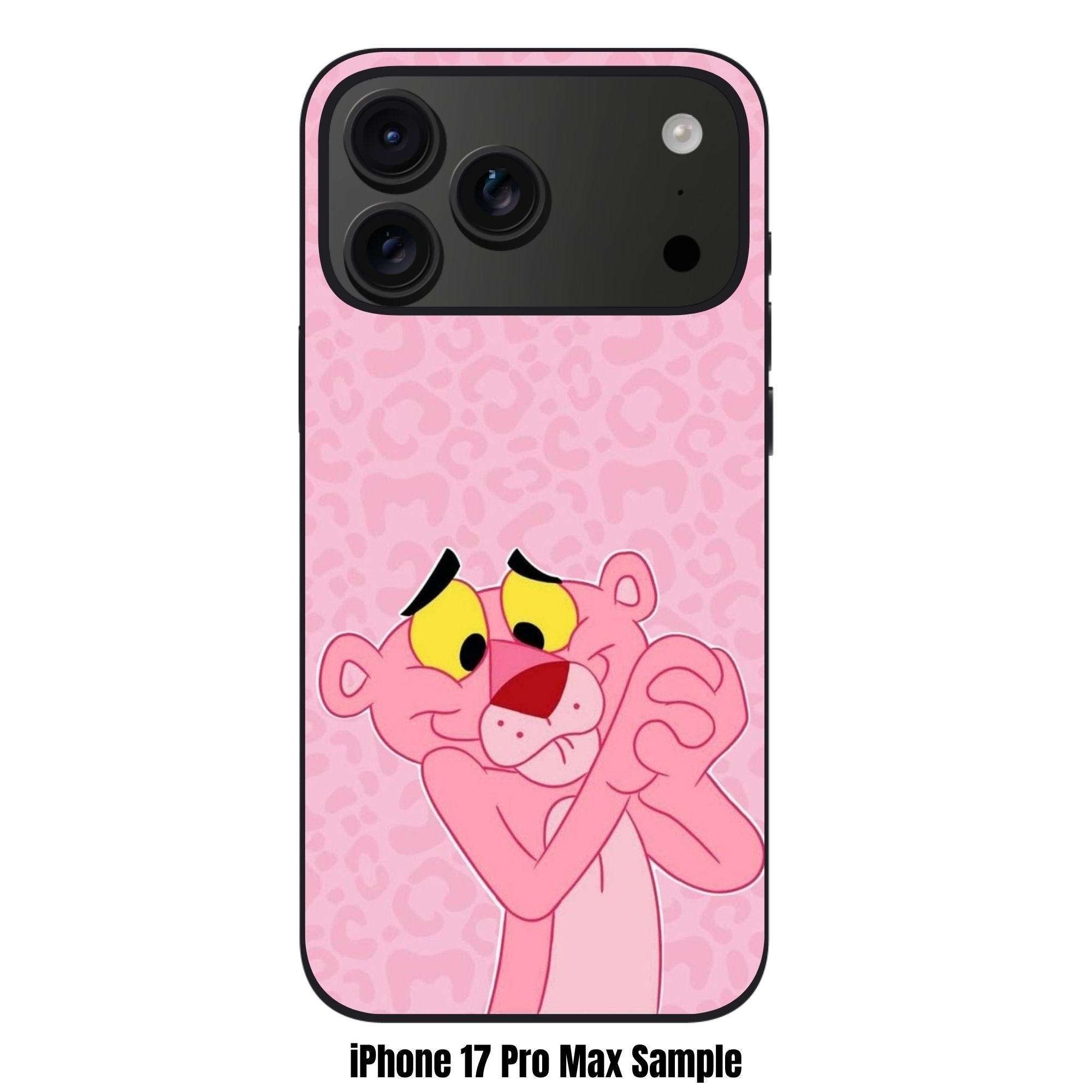 Pink Panther Phone Case For iPhone Samsung Galaxy Pixel - Pink Panther Clasping Hands In Leopard Pattern Pink Background