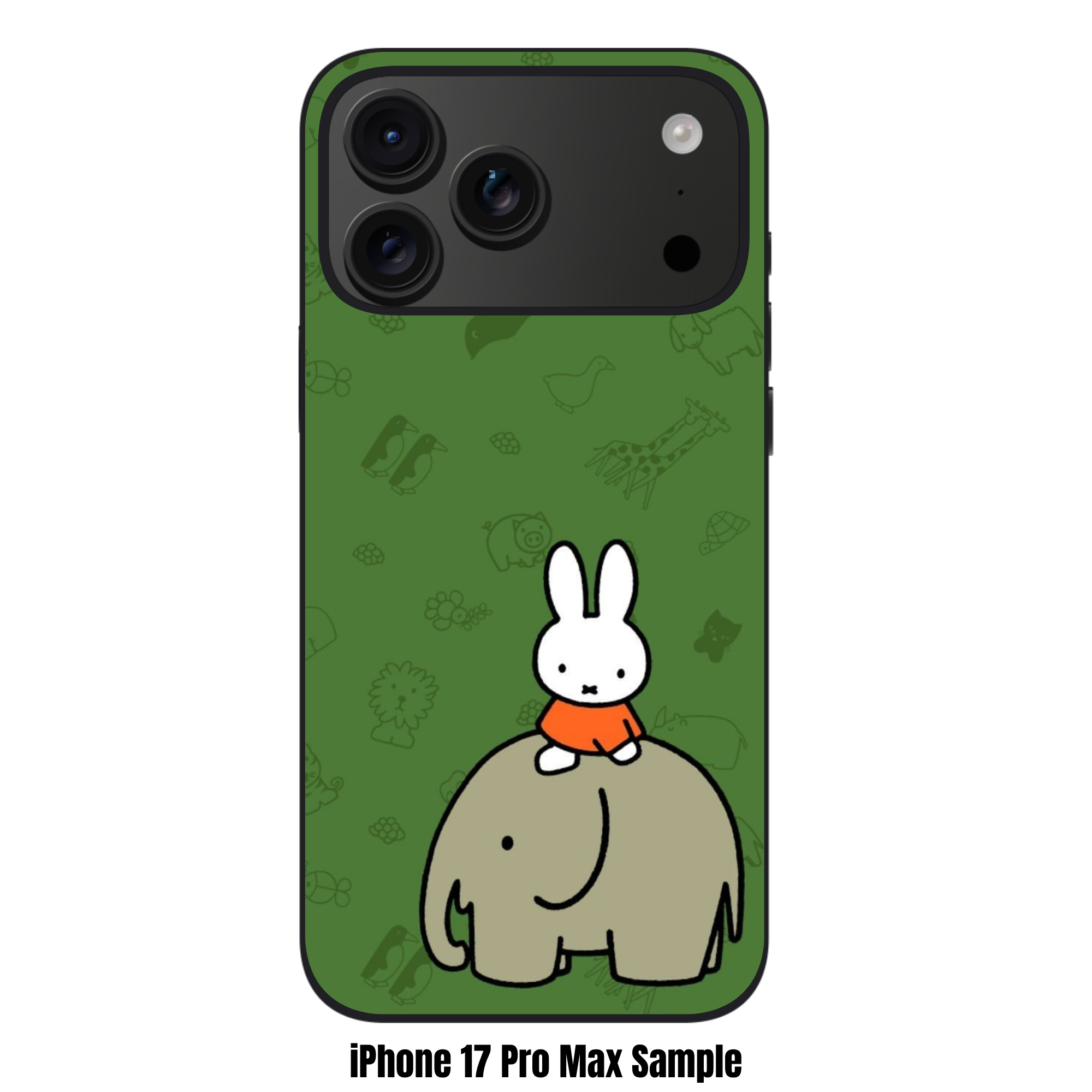 Miffy Phone Case For iPhone Samsung Galaxy Pixel - Miffy Riding Elephant With Animal Sketches Pattern In Green Background