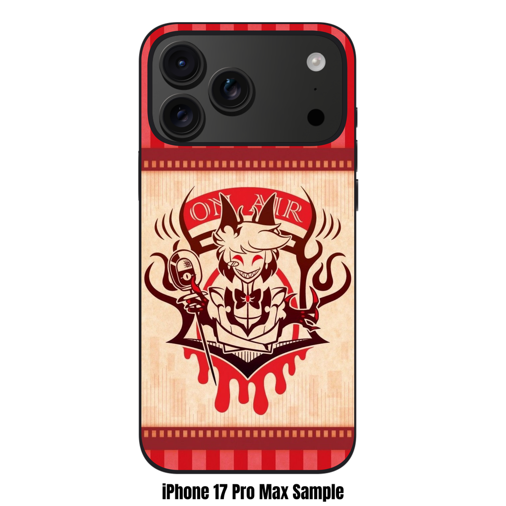 Hazbin Hotel Alastor Phone Case For iPhone Samsung Galaxy Pixel - Alastor On Air Illustration On Red Striped Background