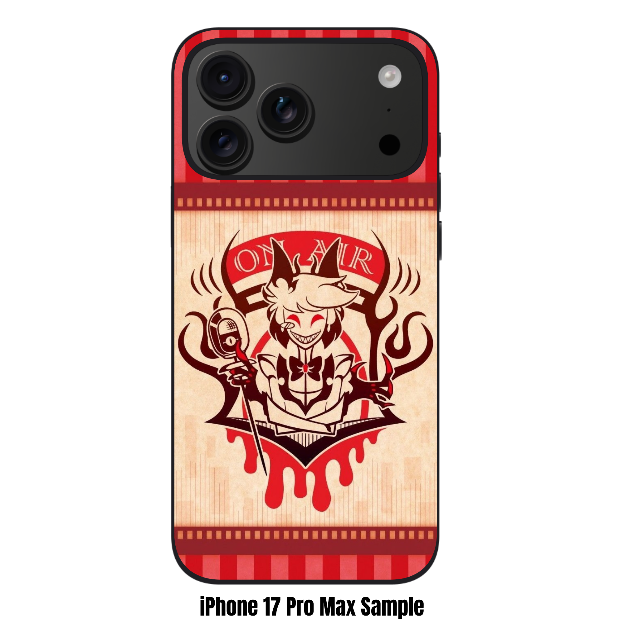 Hazbin Hotel Alastor Phone Case For iPhone Samsung Galaxy Pixel - Alastor On Air Illustration On Red Striped Background