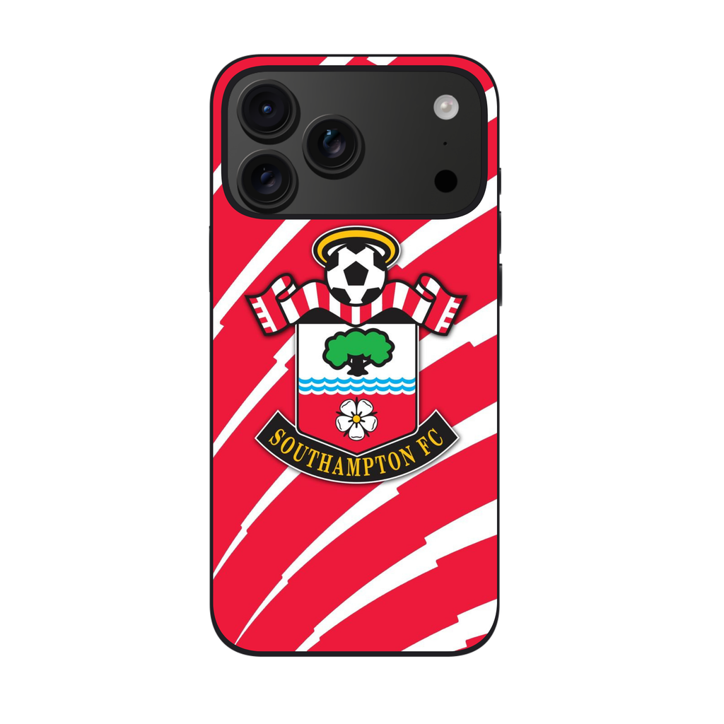 Southampton FC Phone Case For iPhone Samsung Galaxy Pixel - Southampton FC Crest On Red And White Abstract Patterned Background