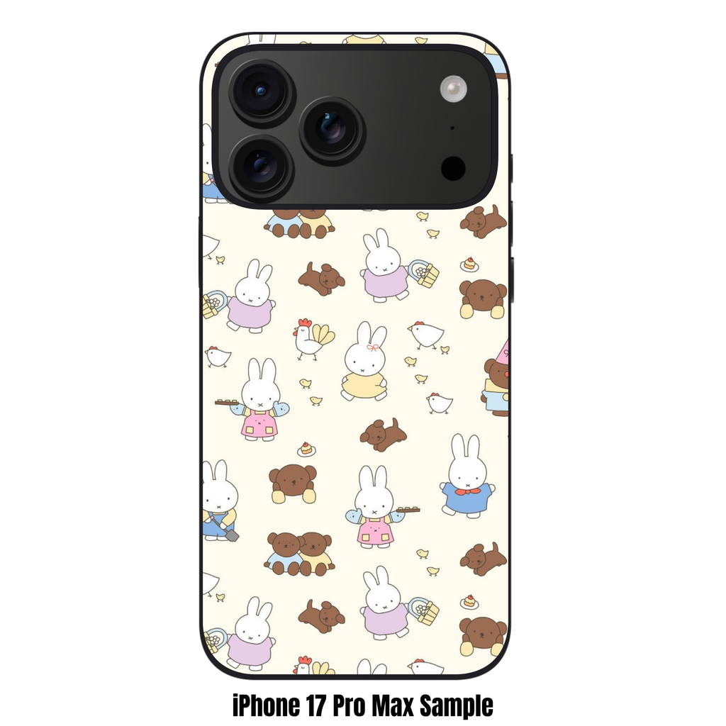 Miffy Phone Case For iPhone Samsung Galaxy Pixel - Miffy And Friends Doodle Pattern In Beige Background