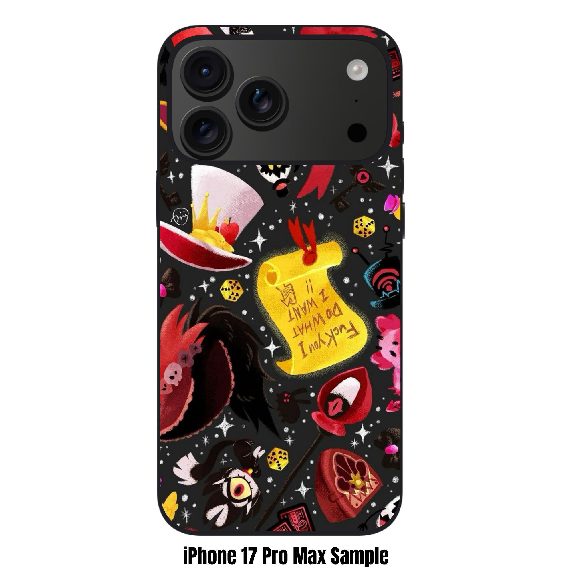 Hazbin Hotel Phone Case For iPhone Samsung Galaxy Pixel - Hazbin Hotel Iconic Items And Symbols Pattern On Black Background