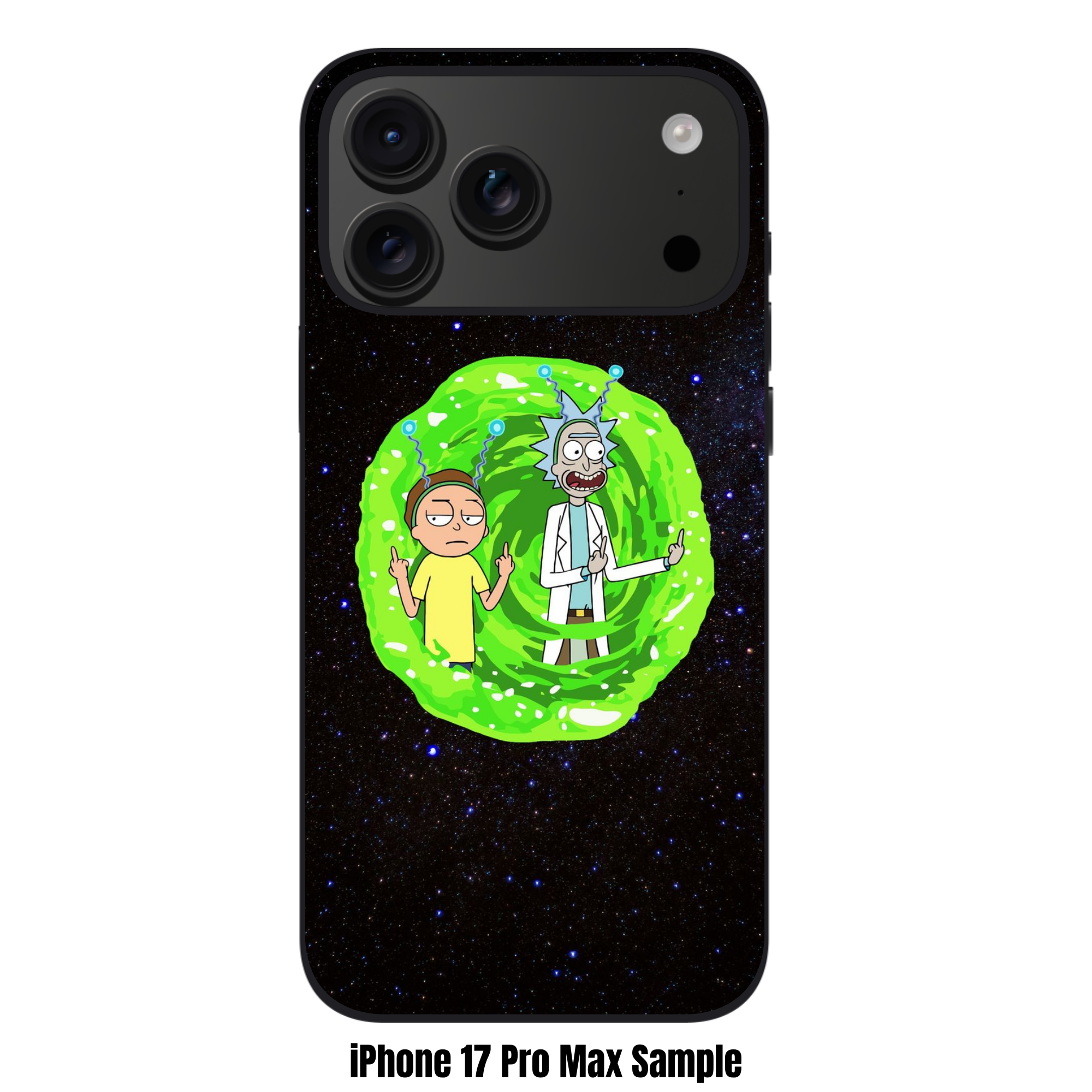 Rick And Morty Phone Case For iPhone Samsung Galaxy Pixel - Rick And Morty Emerging From A Green Portal On Starry Space Background