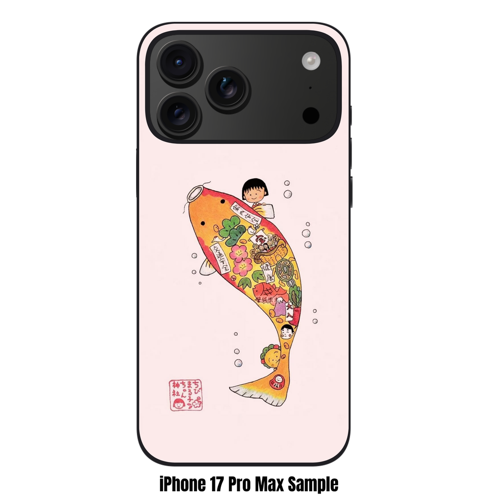 Chibi Maruko Chan Phone Case For iPhone Samsung Galaxy Pixel - Chibi Maruko Chan Lucky Koi Fish Graphic On Pale Pink Background