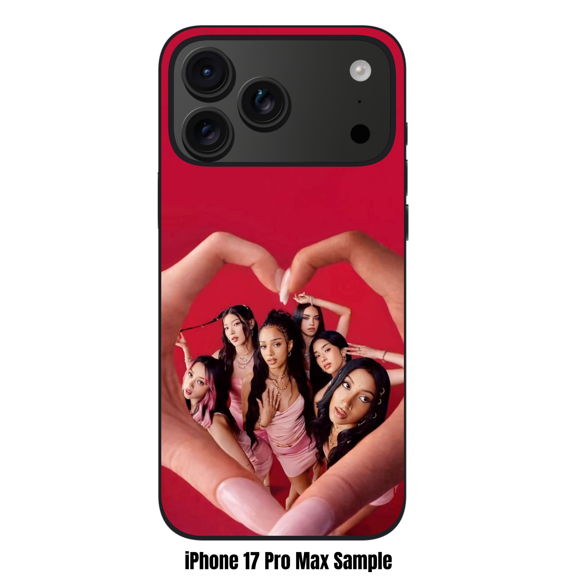 Katseye Phone Case For iPhone Samsung Galaxy Pixel - Katseye Members Framed In Finger Heart Shape On Red Background