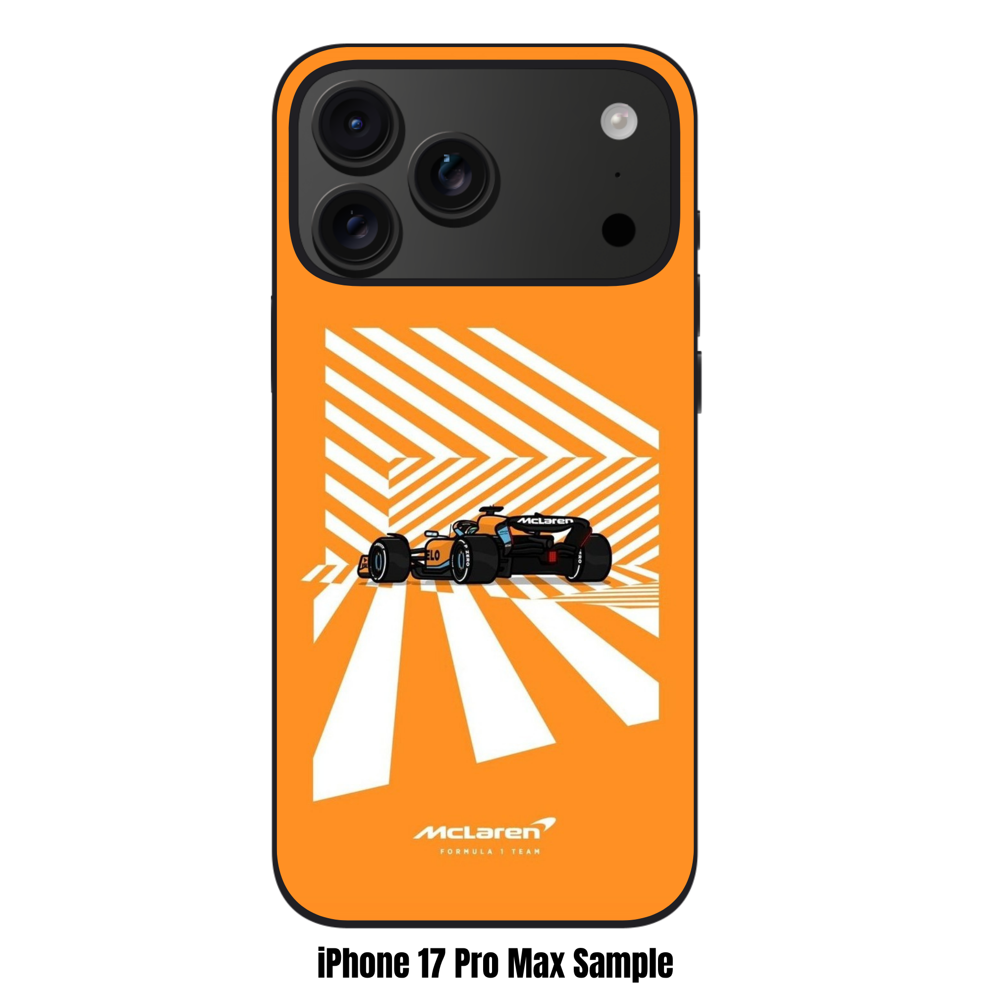 F1 Formula 1 McLaren Phone Case For iPhone Samsung Galaxy Pixel - MCL35M Illustration On Orange And White Isometric Stripe Background
