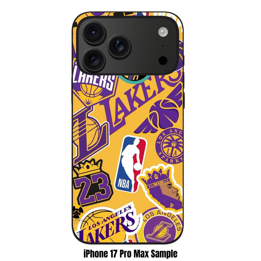 NBA Los Angeles Lakers Phone Case For iPhone Samsung Galaxy Pixel - Los Angeles Lakers Logo And Stickers Collage On Gold Background