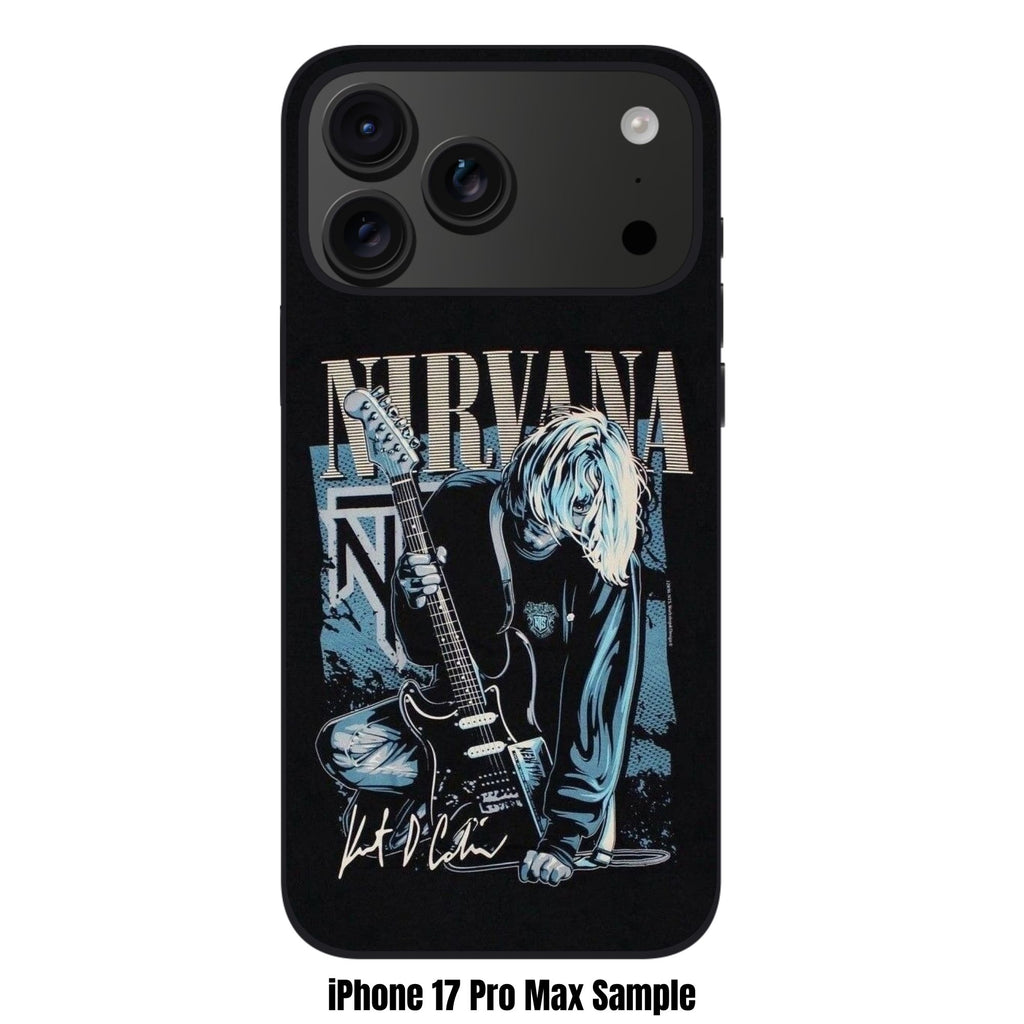 Nirvana Kurt Cobain Phone Case For iPhone Samsung Galaxy Pixel - Nirvana Kurt Cobain Guitar Graphic In Black Background