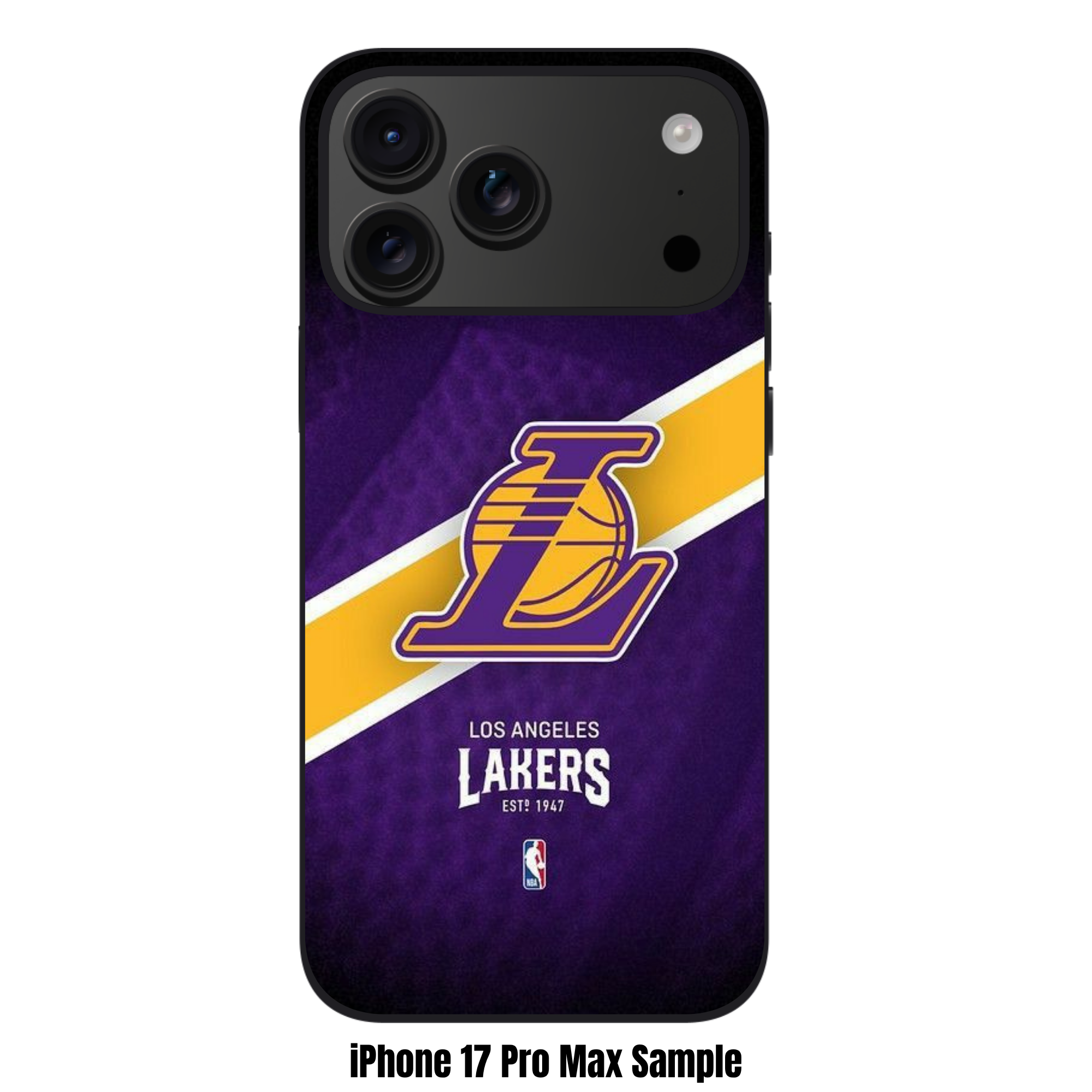 NBA Los Angeles Lakers Phone Case For iPhone Samsung Galaxy Pixel - Los Angeles Lakers Logo And Diagonal Stripe On Textured Purple Background