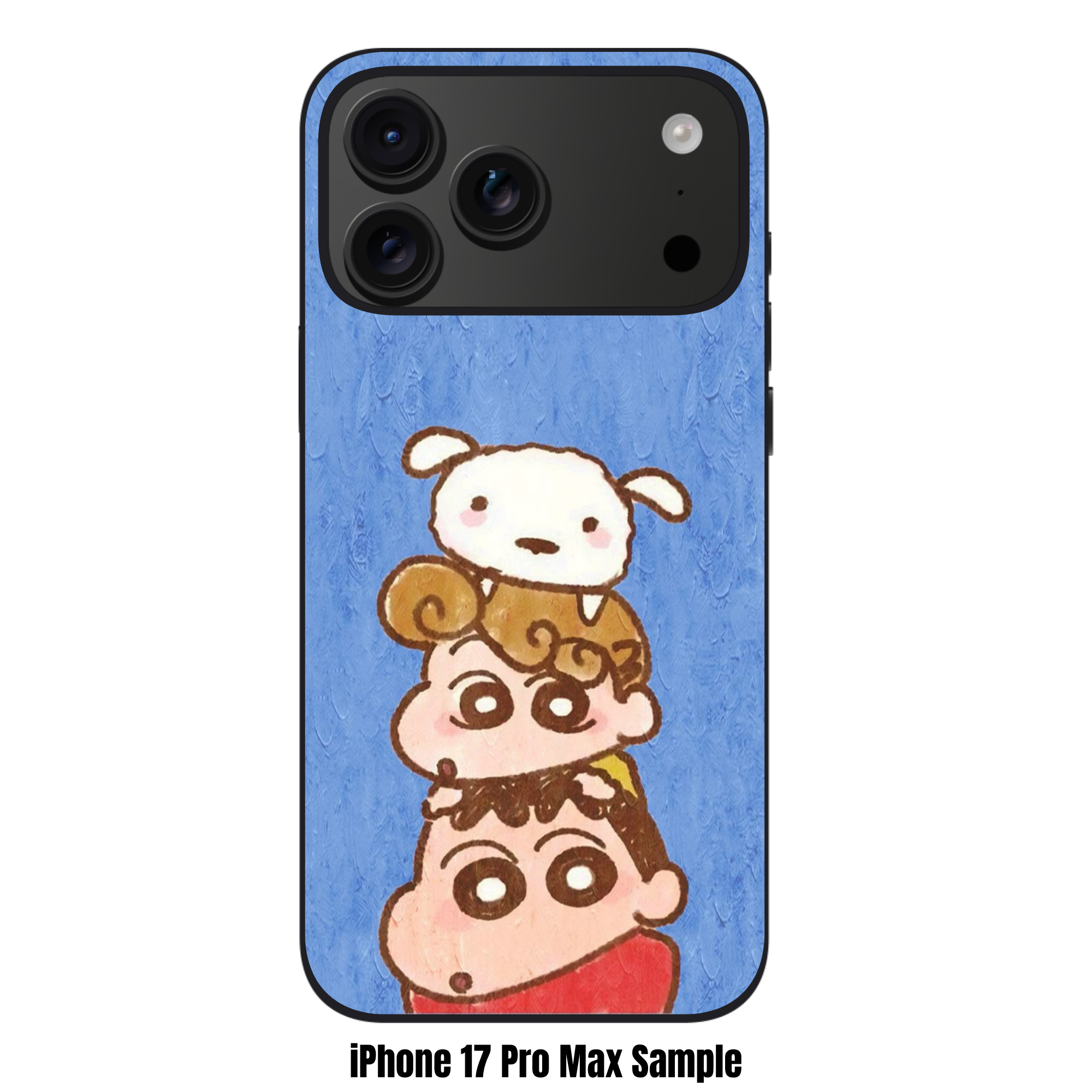 Crayon Shin Chan Phone Case For iPhone Samsung Galaxy Pixel - Crayon Shin Chan Characters Tower On Blue Oil Painting Background