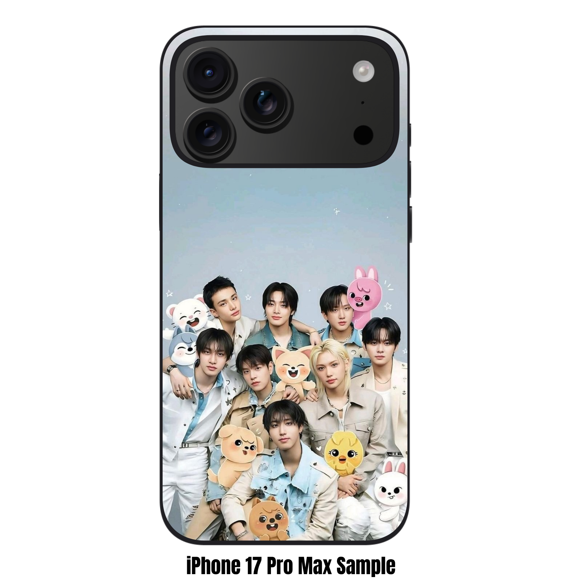 Stray Kids Phone Case For iPhone Samsung Galaxy Pixel - Stray Kids With SKZOO Characters On Muted Blue Background