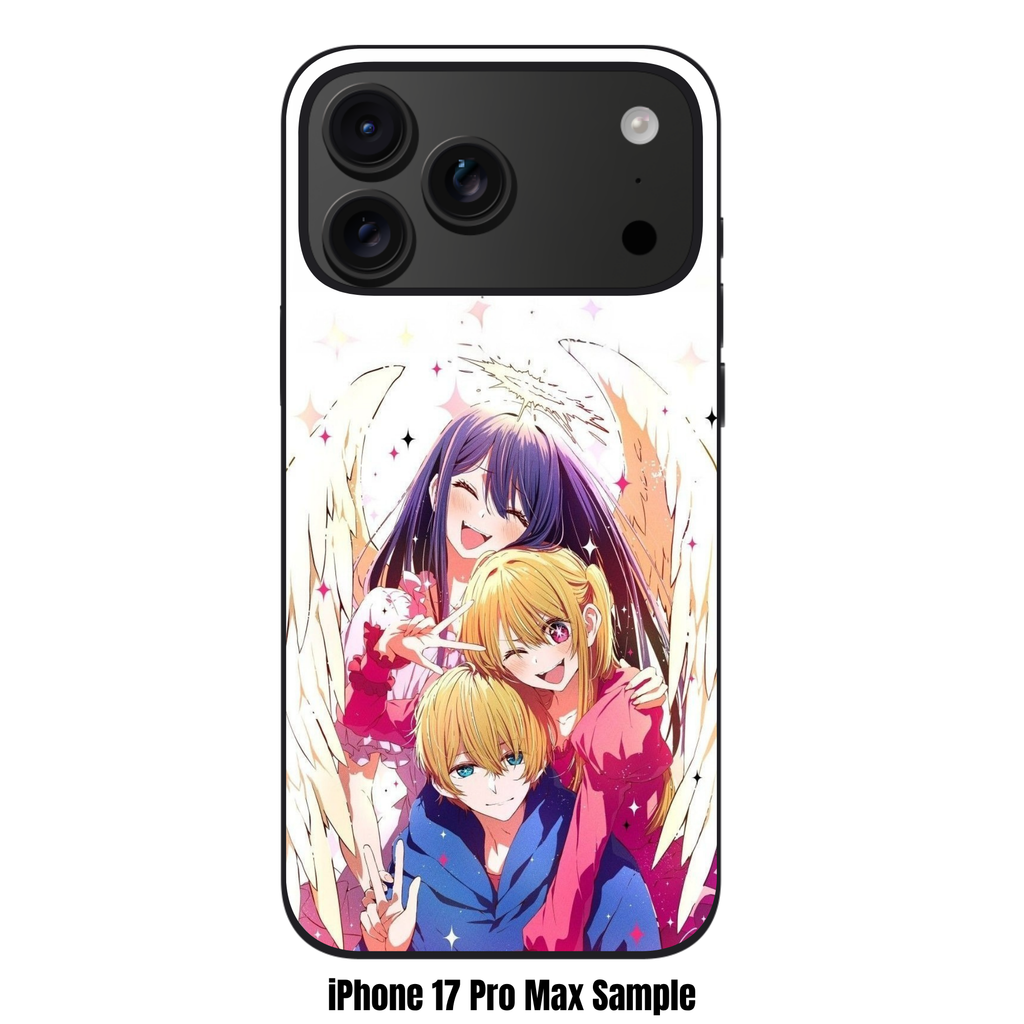 Oshi No Ko Phone Case For iPhone Samsung Galaxy Pixel - The Hoshino Family With Angel Wings And Stars On White Background