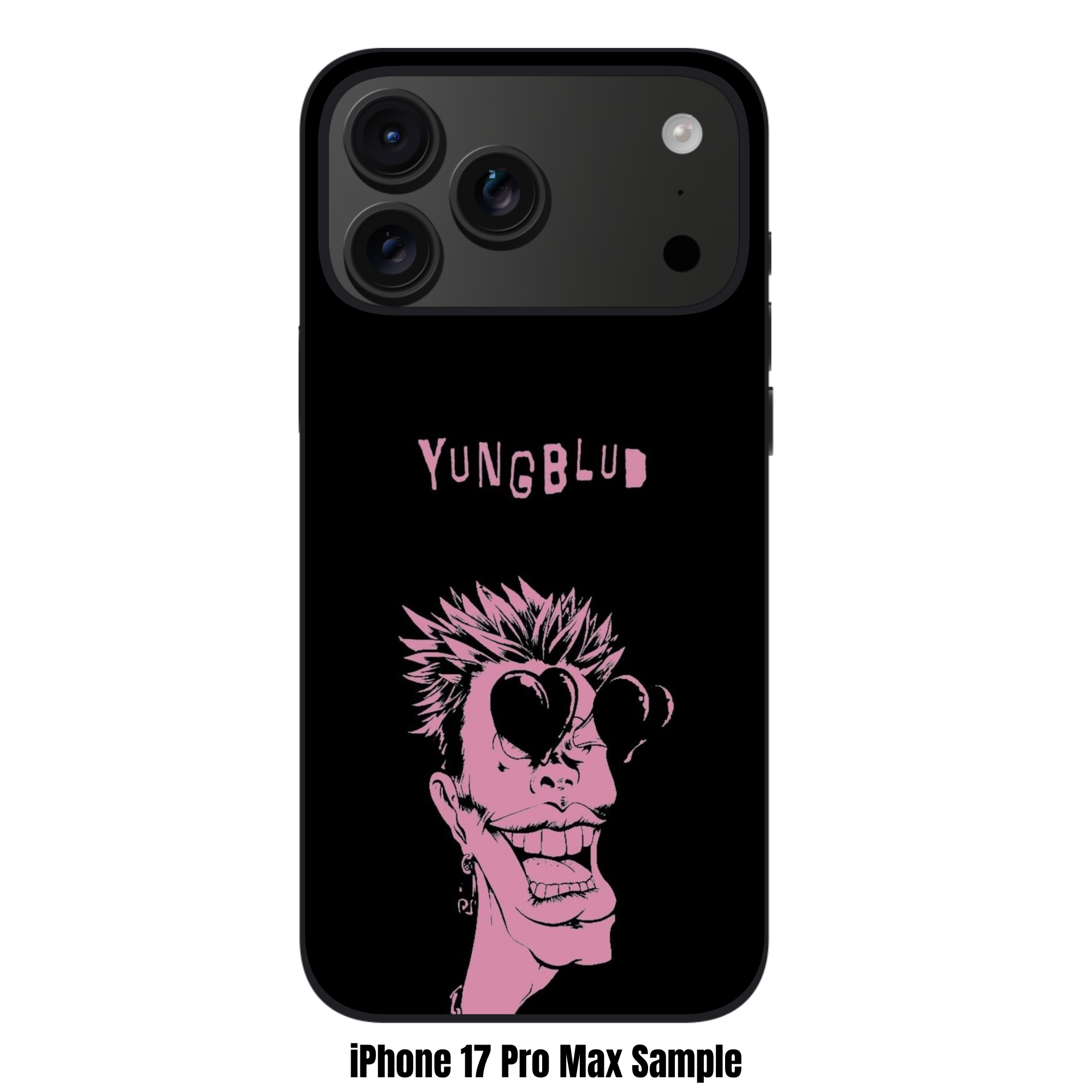 Yungblud Phone Case For iPhone Samsung Galaxy Pixel - Yungblud Pink Caricature Illustration Wearing Heart Sunglasses On Black Background