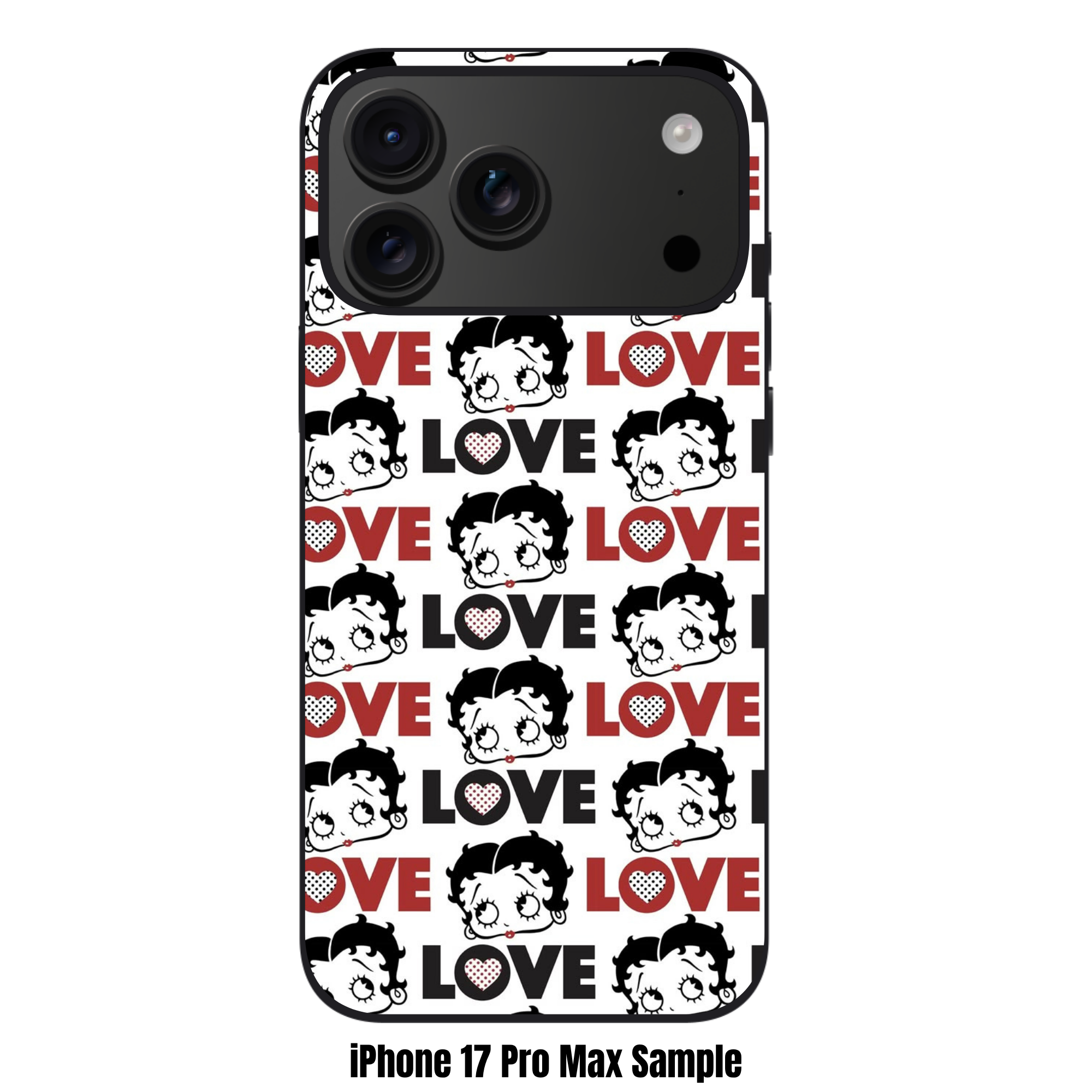 Betty Boop Phone Case For iPhone Samsung Galaxy Pixel - Betty Boop And Love Text Pattern On Background