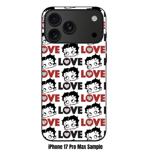 Betty Boop Phone Case For iPhone Samsung Galaxy Pixel - Betty Boop And Love Text Pattern On Background