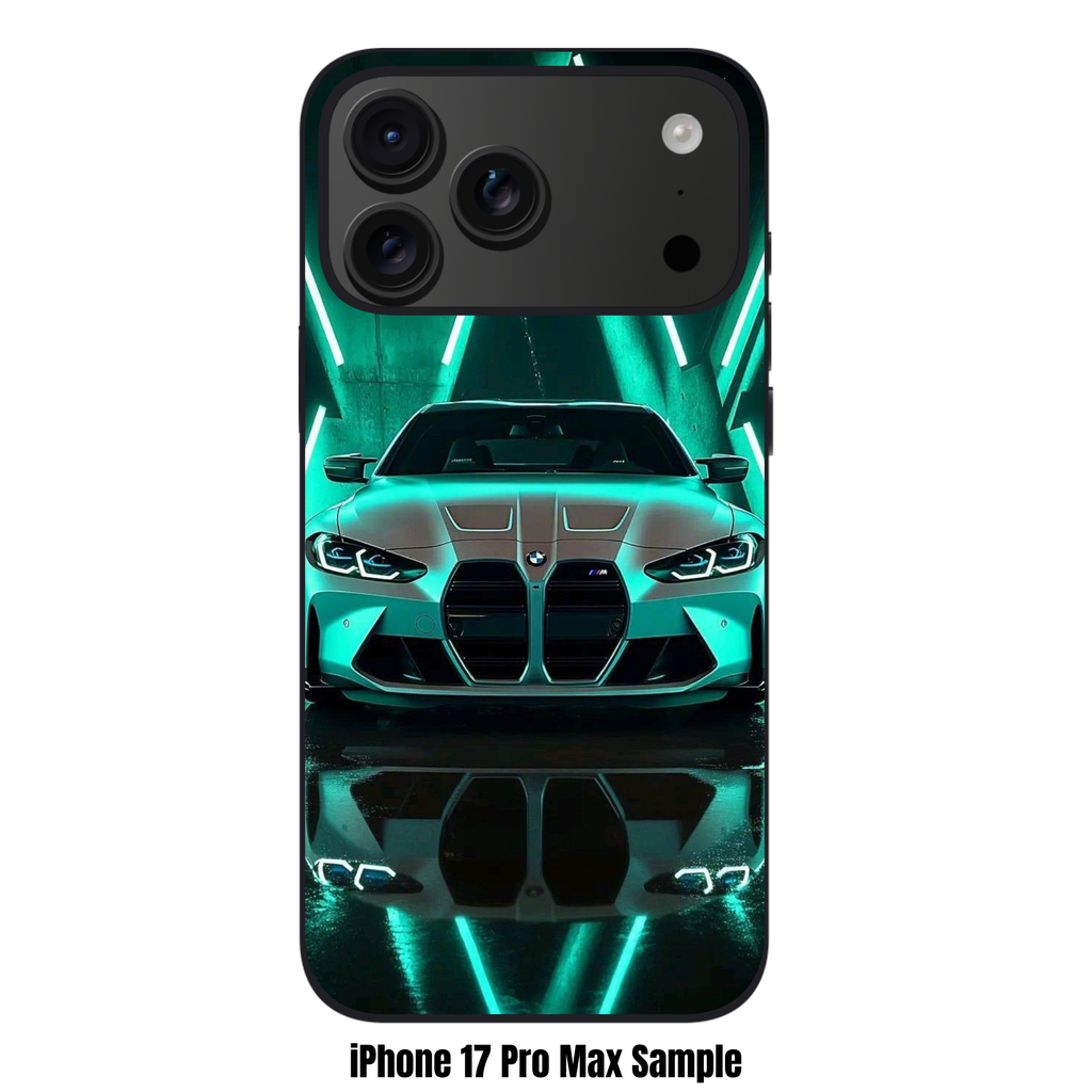 BMW Phone Case For iPhone Samsung Galaxy Pixel - BMW M4 Competition And Teal Neon Lights Poster