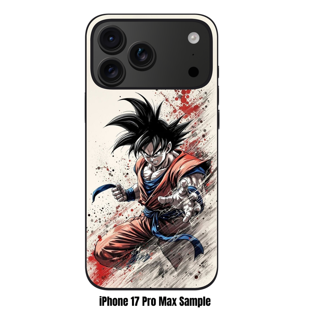 Dragon Ball Goku Phone Case For iPhone Samsung Galaxy Pixel - Son Goku Action Art With Red And Grey Ink Splatter On Off White Background