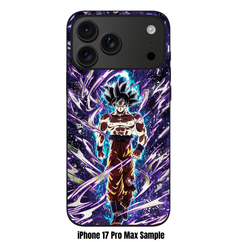 Dragon Ball Goku Phone Case For iPhone Samsung Galaxy Pixel - Ultra Instinct Sign Son Goku Action Art With Purple Energy Aura And Blue Light Pillar On Starry Dark Background