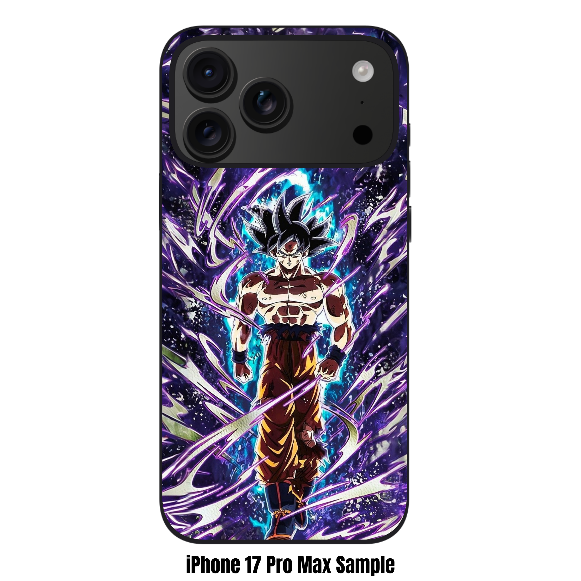 Dragon Ball Goku Phone Case For iPhone Samsung Galaxy Pixel - Ultra Instinct Sign Son Goku Action Art With Purple Energy Aura And Blue Light Pillar On Starry Dark Background