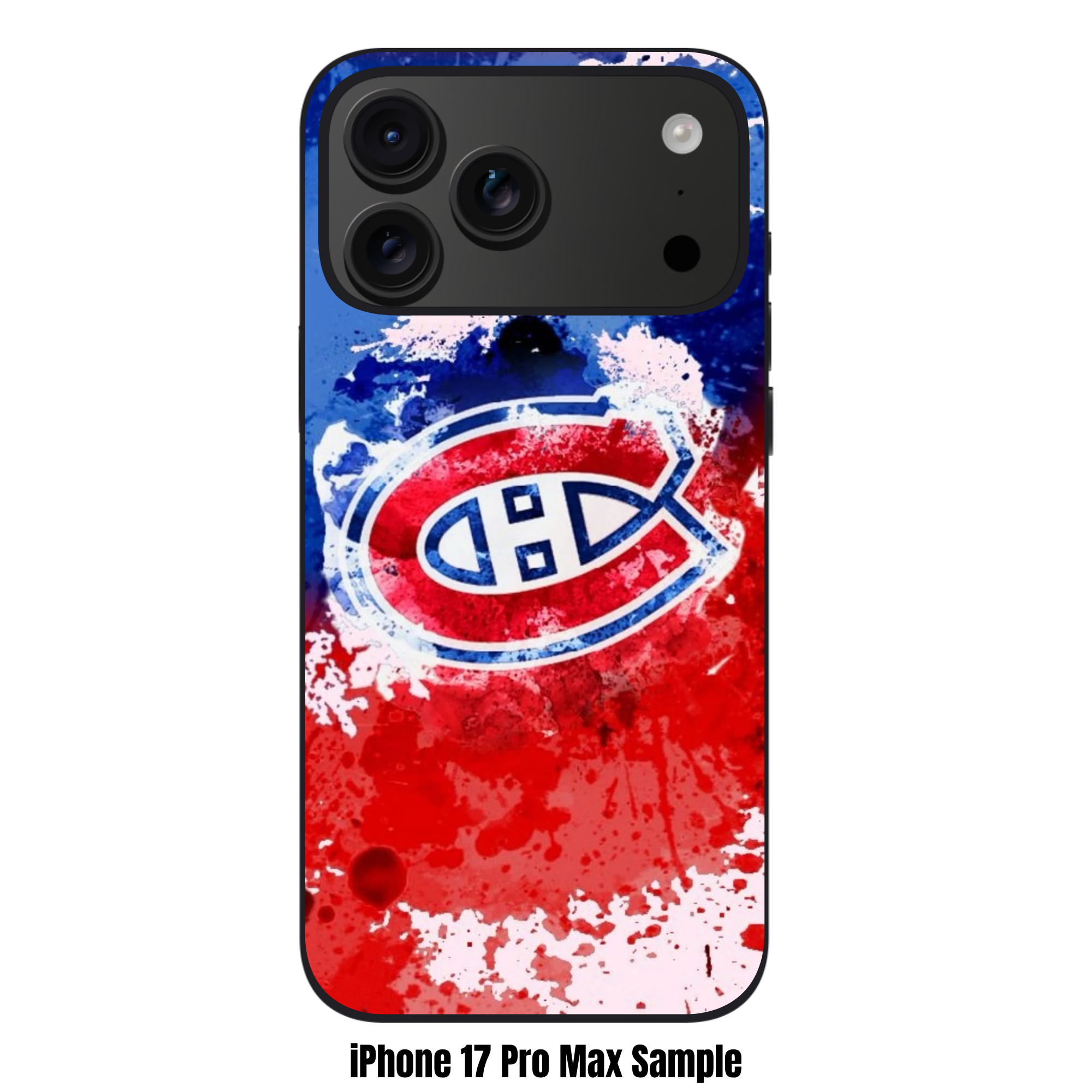NHL Montreal Canadiens Phone Case For iPhone Samsung Galaxy Pixel - Montreal Canadiens Logo On Blue And Red Paint Splatter Background