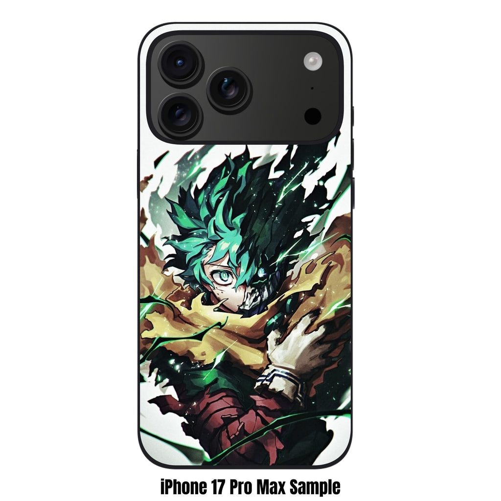 My Hero Academia Midoriya Phone Case For iPhone Samsung Galaxy Pixel - Vigilante Deku With Green Energy Flares On Off White Background