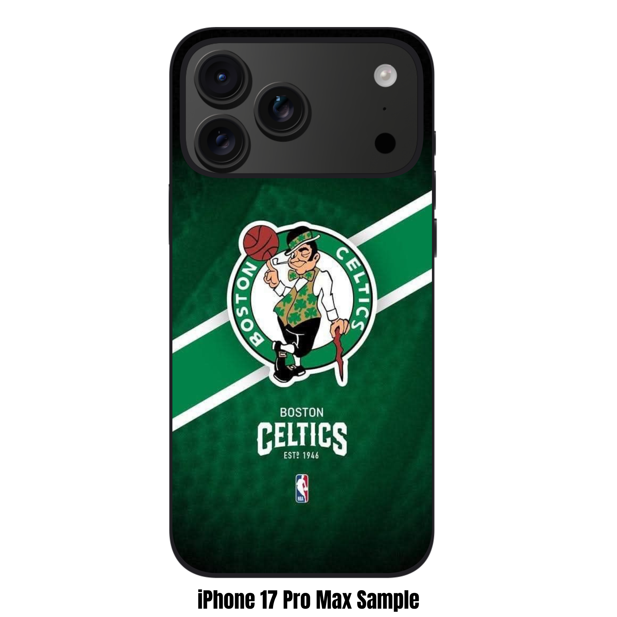 NBA Boston Celtics Phone Case For iPhone Samsung Galaxy Pixel - Boston Celtics Lucky The Leprechaun Logo Grip Stripe On Textured Green Background