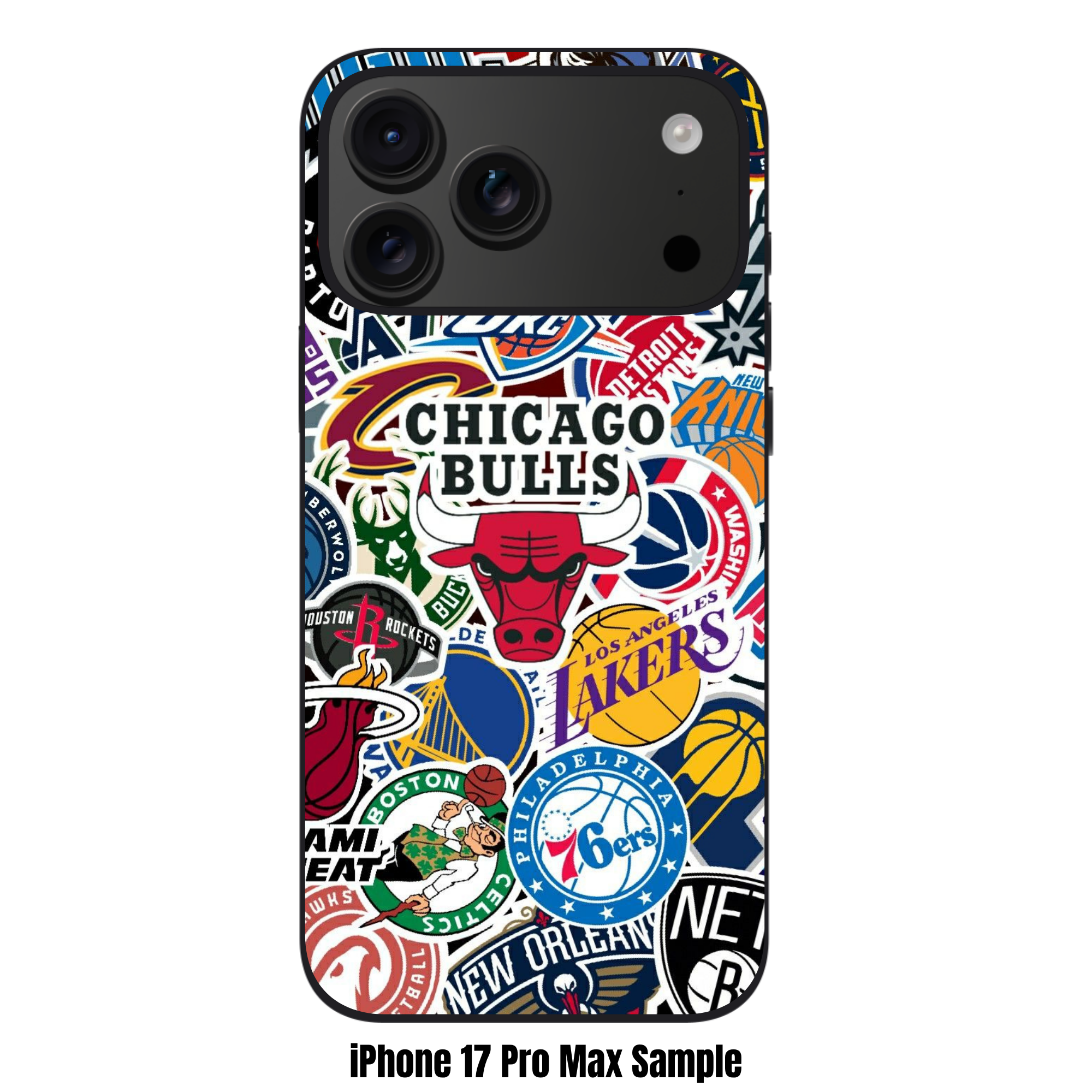 NBA Phone Case For iPhone Samsung Galaxy Pixel - NBA Chicago Bulls Logo And NBA Team Stickers Collage Art