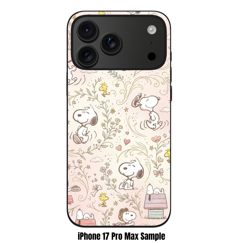 Peanuts Snoopy Phone Case For iPhone Samsung Galaxy Pixel - Peanuts Snoopy And Woodstock Pattern With Flowers And Doghouses On Light Pink Background