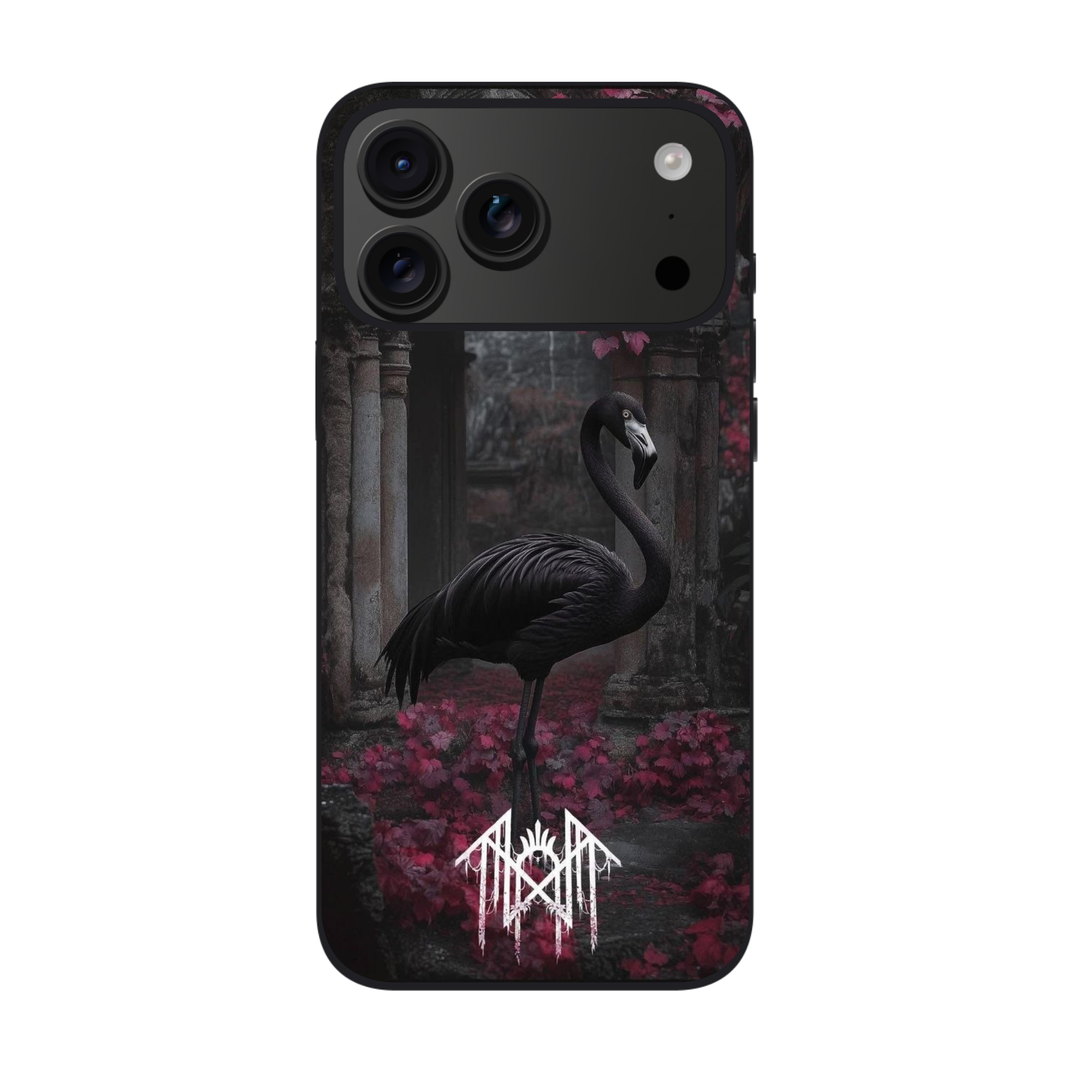 Sleep Token Phone Case For iPhone Samsung Galaxy Pixel - Sleep Token The Black Flamingo On Deep Pink And Magenta Leaves Drape Over The Stonework Background