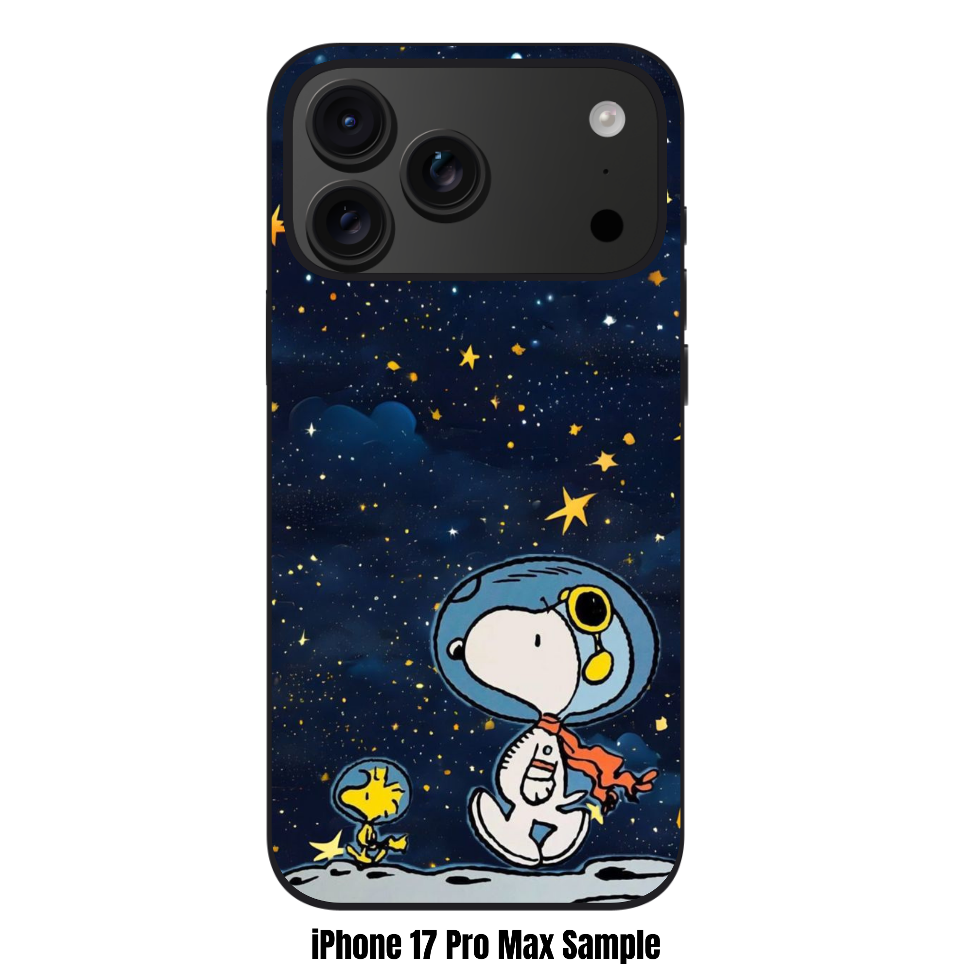 Peanuts Snoopy Phone Case For iPhone Samsung Galaxy Pixel - Peanuts Snoopy And Woodstock On Moon Under Starry Night Sky Background