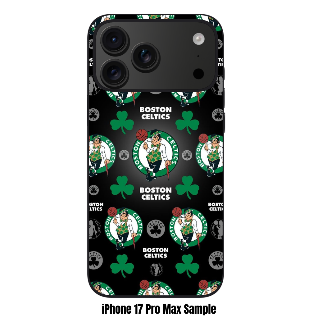 NBA Boston Celtics Phone Case For iPhone Samsung Galaxy Pixel - Boston Celtics The Lucky And Shamrock Pattern On Black Background