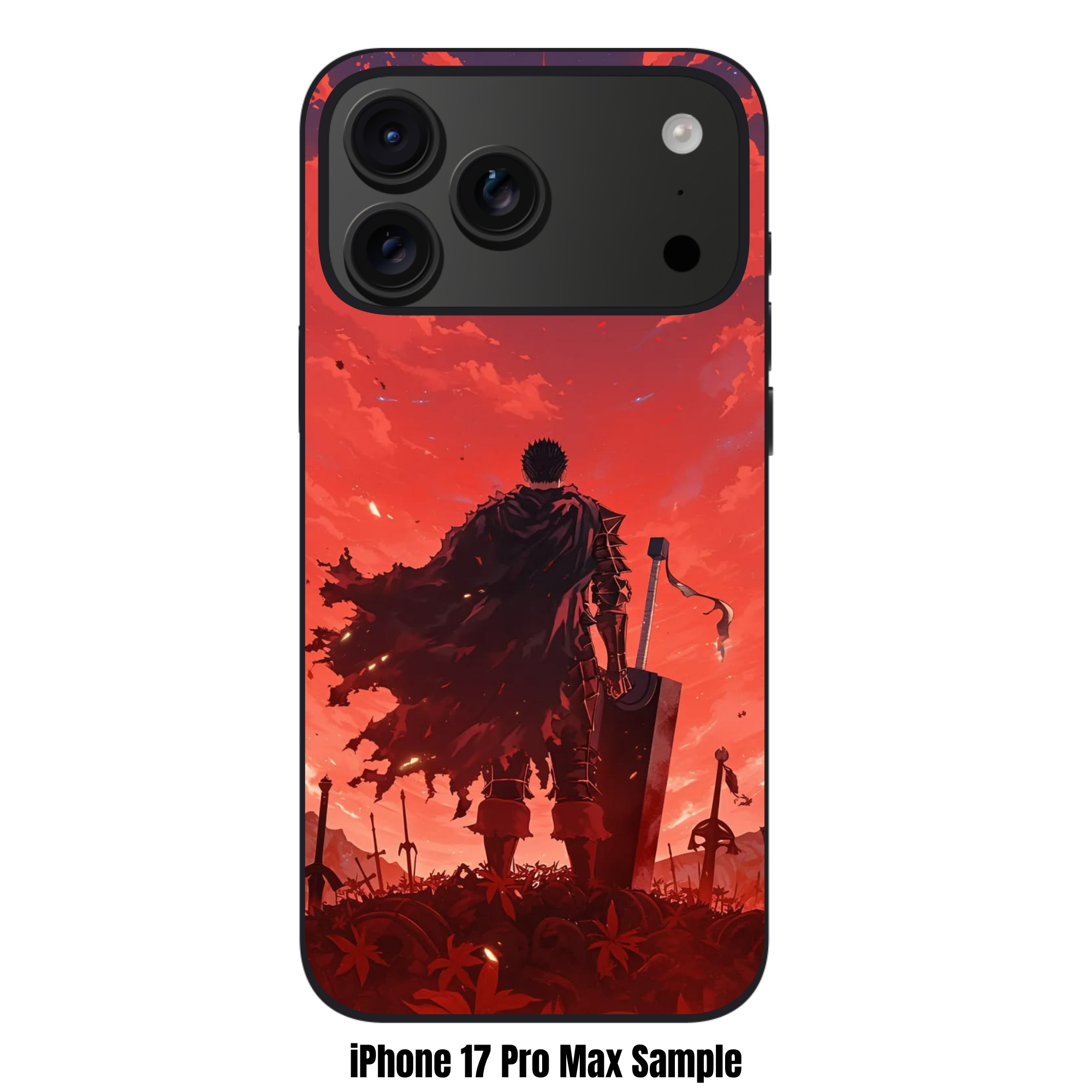 Berserk Guts Phone Case For iPhone Samsung Galaxy Pixel - Guts Standing In A Field Of Swords Under A Crimson Sky