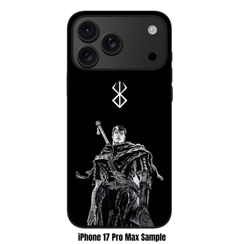 Berserk Guts Phone Case For iPhone Samsung Galaxy Pixel - Black And White Guts Under White Brand Of Sacrifice Symbol On Black Background