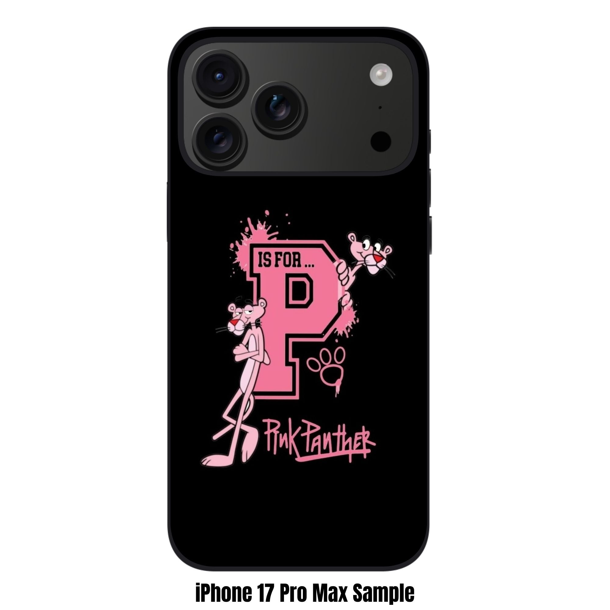 Pink Panther Phone Case For iPhone Samsung Galaxy Pixel - Pink Panther With Letter P Logo In Black Background