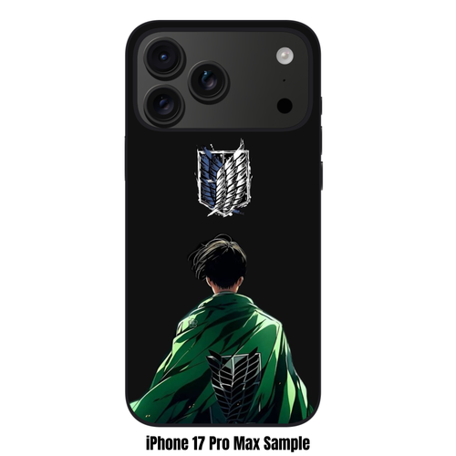 Attack on Titan Levi Phone Case For iPhone Samsung Galaxy Pixel - Levi Ackerman Facing Away Under Wings Of Freedom Emblem On Black Background