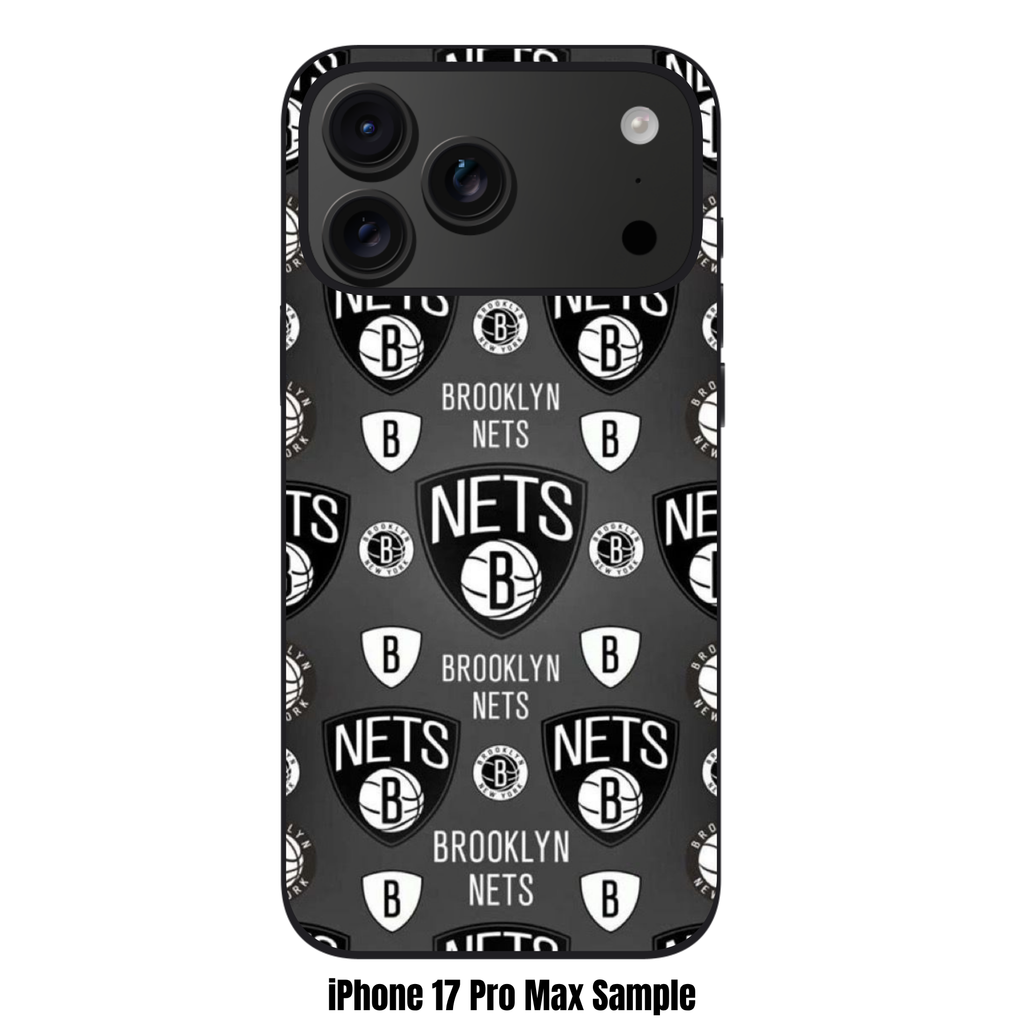 NBA Brooklyn Nets Phone Case For iPhone Samsung Galaxy Pixel - Brooklyn Nets Logo Pattern On Grey Background