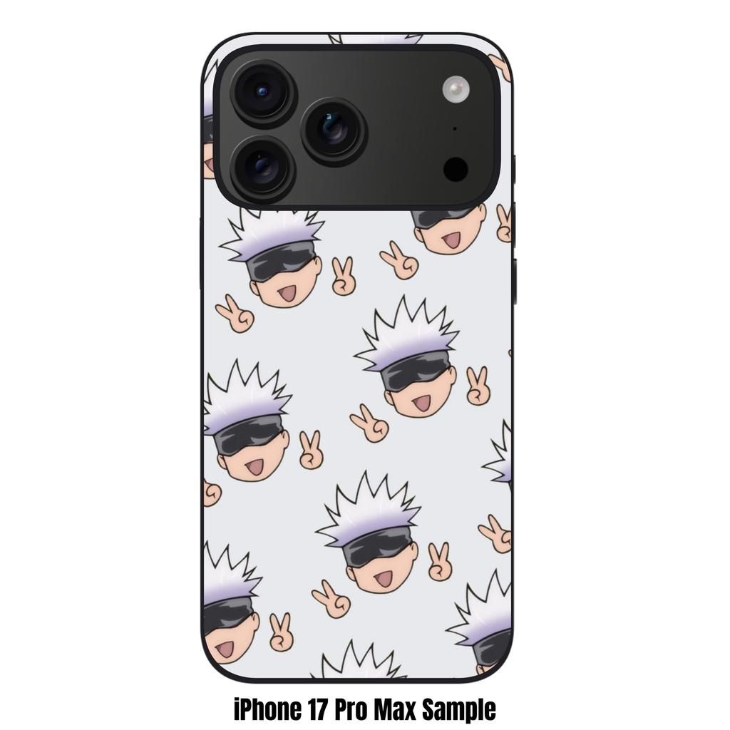 Jujutsu Kaisen Gojo Phone Case For iPhone Samsung Galaxy Pixel - Satoru Gojo Chibi Peace Pattern On White Background
