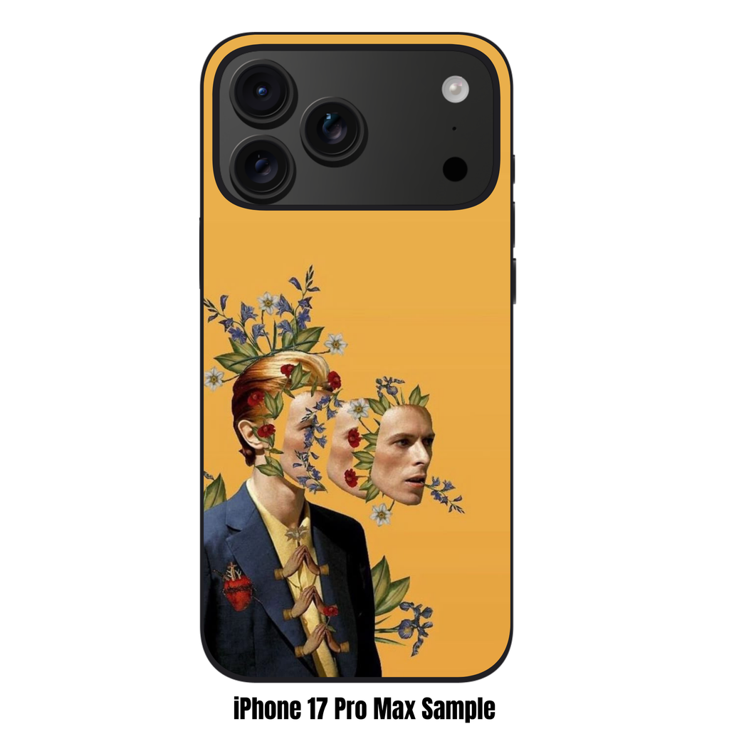 David Bowie Phone Case For iPhone Samsung Galaxy Pixel - David Bowie Surreal Floral Collage On Yellow Background