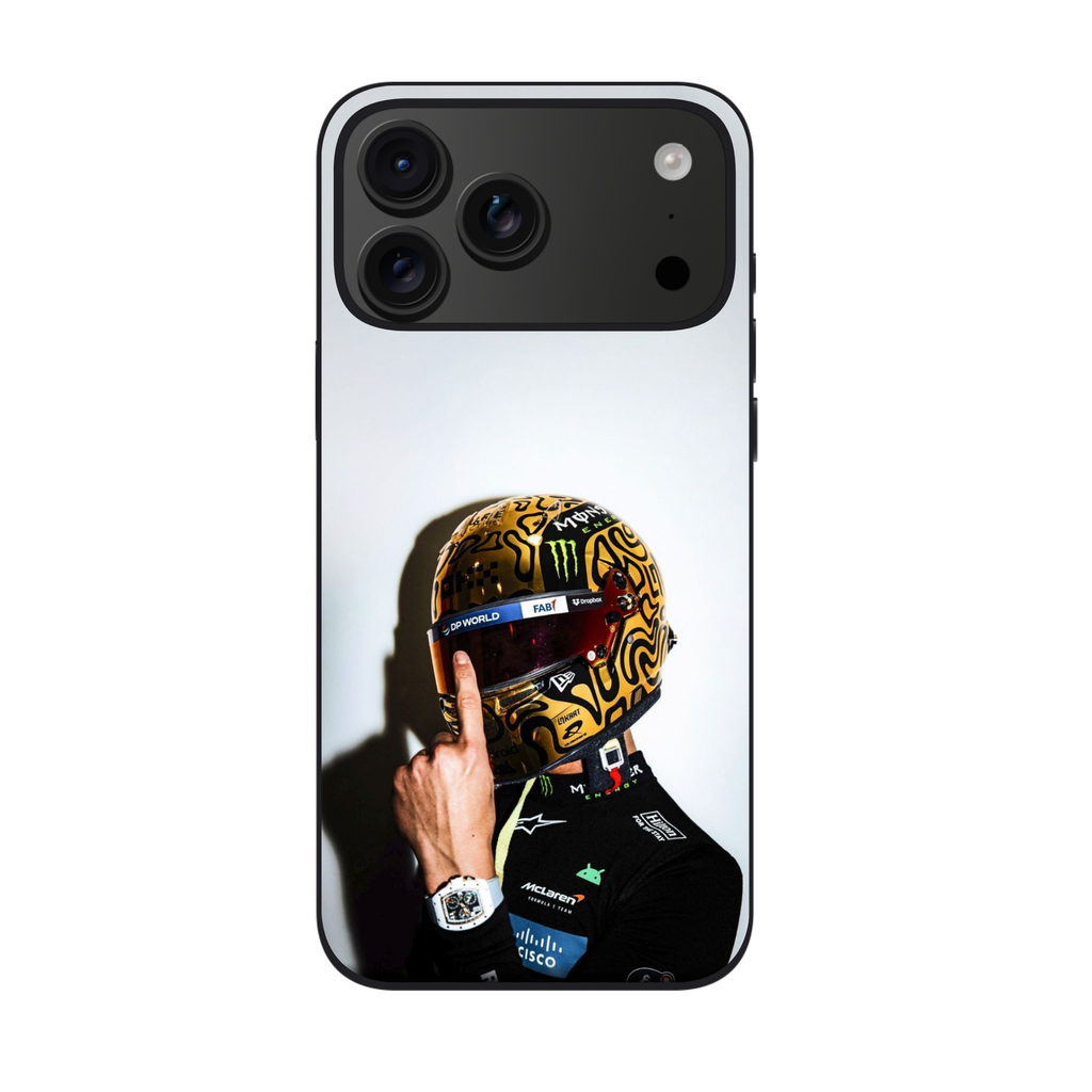 F1 Formula 1 Lando Norris Phone Case For iPhone Samsung Galaxy Pixel - Lando Norris Gold Chrome Blob Pattern Racing Helmet Shoulders Up Poster