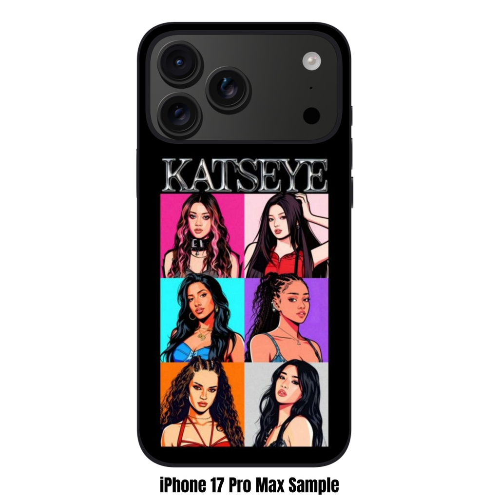 Katseye Phone Case For iPhone Samsung Galaxy Pixel - Katseye Pop Art Illustration Panels On Black Background